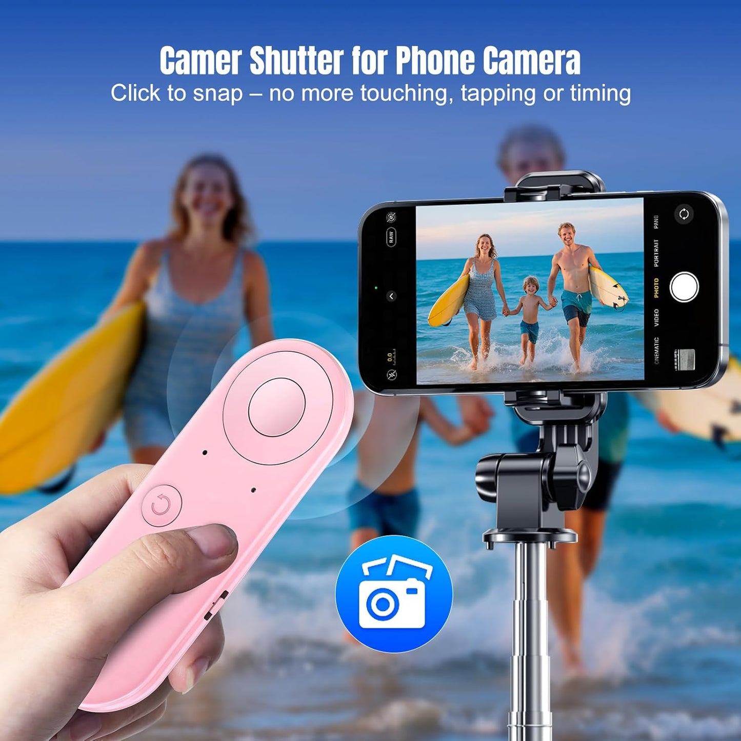 Phone Remote Controller - Bluetooth Remote for iPhone with Air Mouse Control, TikTok Scrolling Ring, Bluetooth Page Turner, Camera & Music Remote, YouTube & Instagram, iOS&Android, Pink