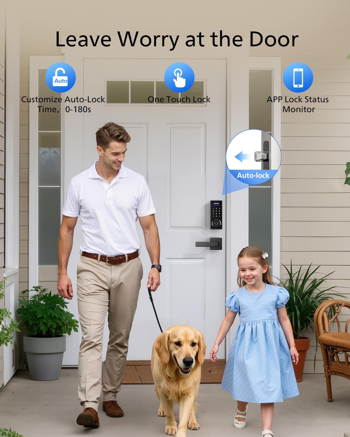 Philips WiFi Smart Lock with Handle, Fingerprint Keyless Entry Door Lock with WiFi Bridge, Smart Locks for Front Door with Handle Set, APP Remote Control, Voice Control, Auto-Lock, Matte Black
