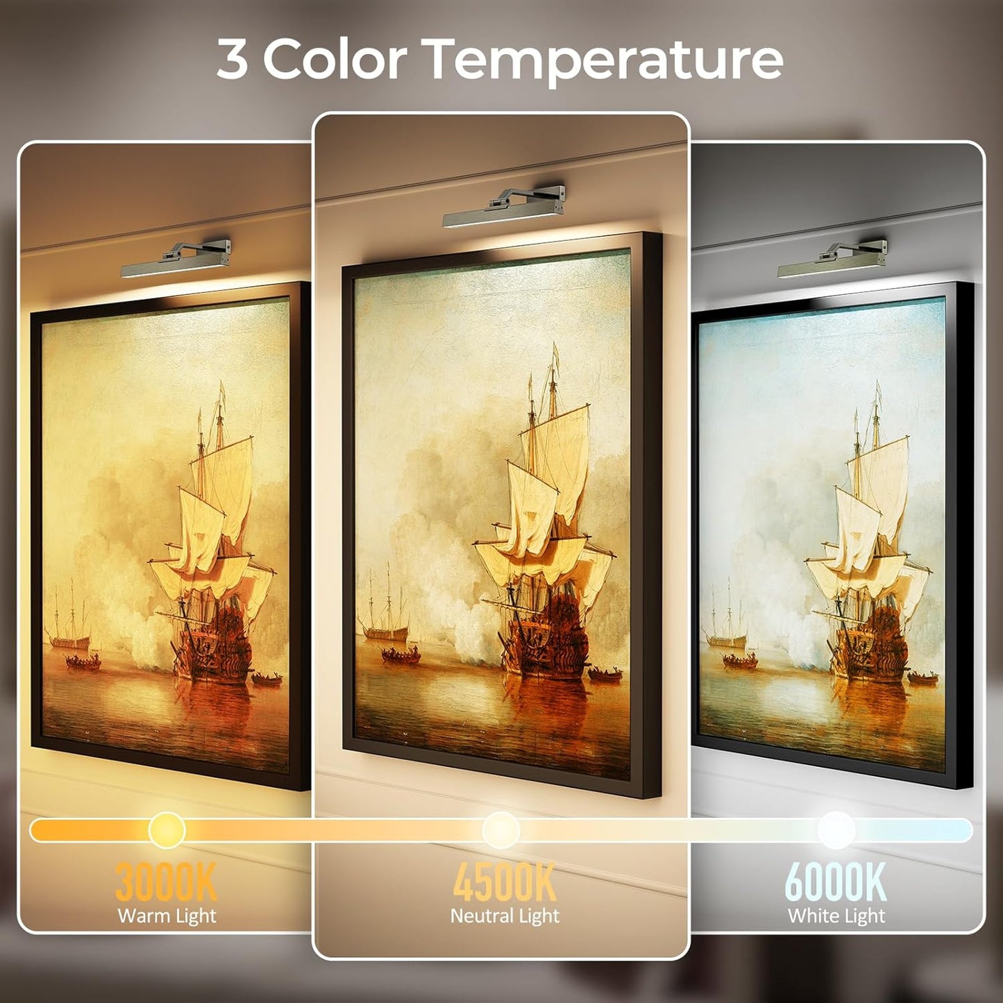 Picture Lights for Wall, Greenish Bronze Battery Operated Picture Light 16in Art Light CCT Dimmable Recharging Battery Wall Light with Remote Control for Living Room Gallery