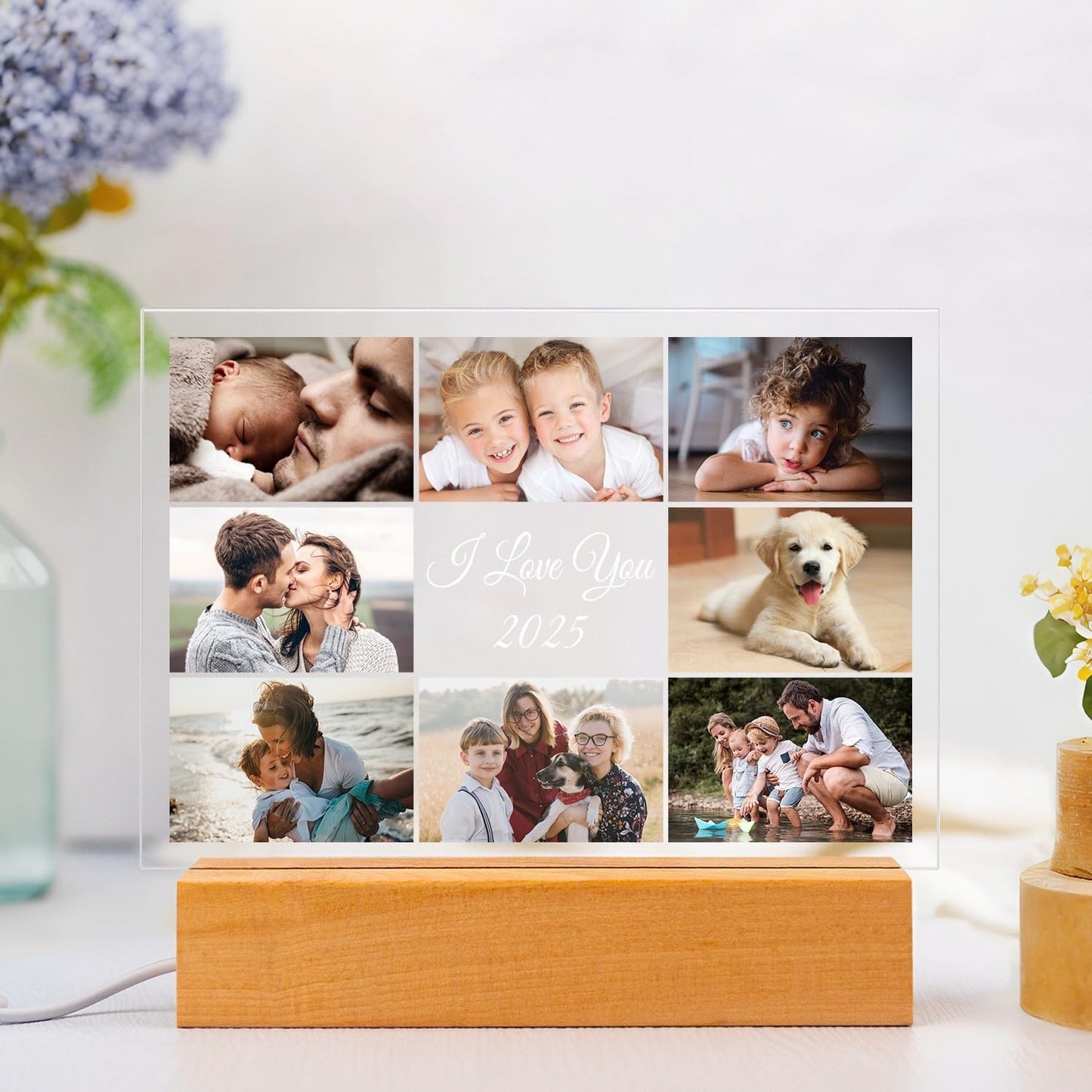 Custom Picture Frame with Photo, Personalized Photo Frame with Night Light, Customized Picture Frames, Personalized Valentines Day Gifts for Women Men Her Him Mom Dad Baby Kid Family Pet