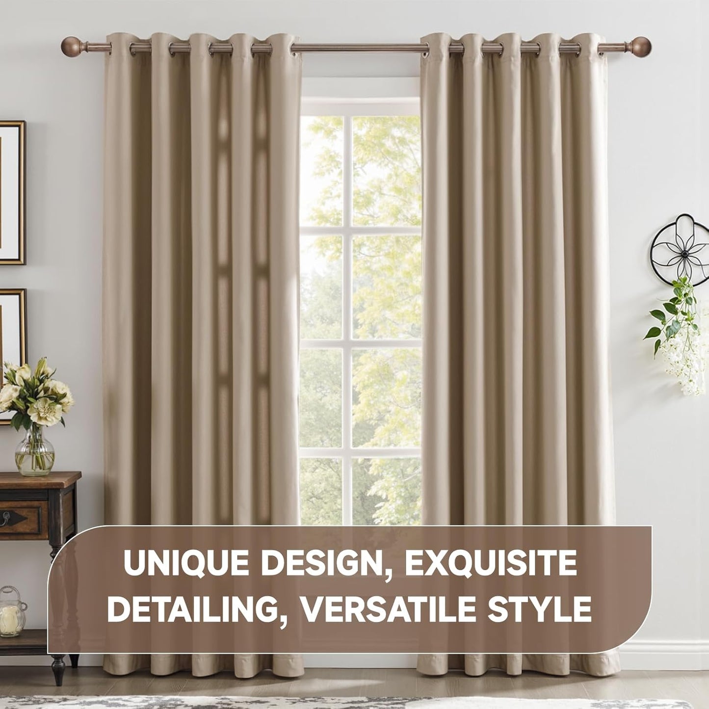 BRIOFOX Walnut Wood Curtain Rods for Windows 28 to 48 Inch(2.3-4ft)- 1'' Diameter Heavy Duty Curtain Rods with Imitation Wood Grain Pattern Finials,Adjustable Decorative Curtain Rods Set,28-48''