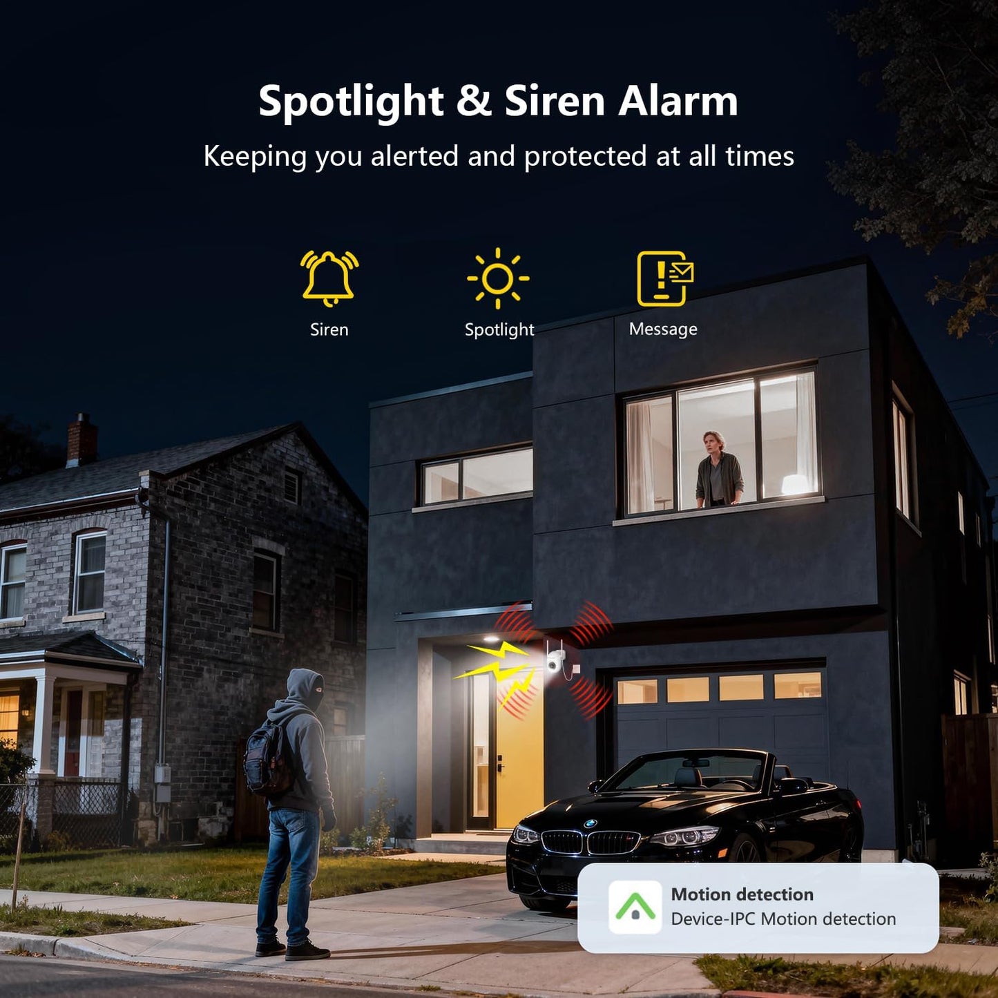Outlet Powered Outdoor Security Camera with SD Card, 2.4Ghz/5Ghz WiFi Home Camera, Night Color, 2 Way Audio, 24/7 Recording, Human Detection, Cam for Baby/Nanny/Pet, Waterproof, No Monthly Fee
