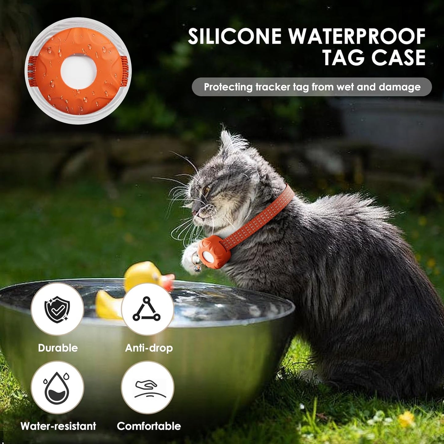 Cat GPS Tracker, Waterproof Pet Tracker for Cats, Cat GPS Tracker Collar with Safety Elastic Buckle, Works with Any Collar,Compatible with Apple Find My App (Only iOS), No Monthly Fee, Orange
