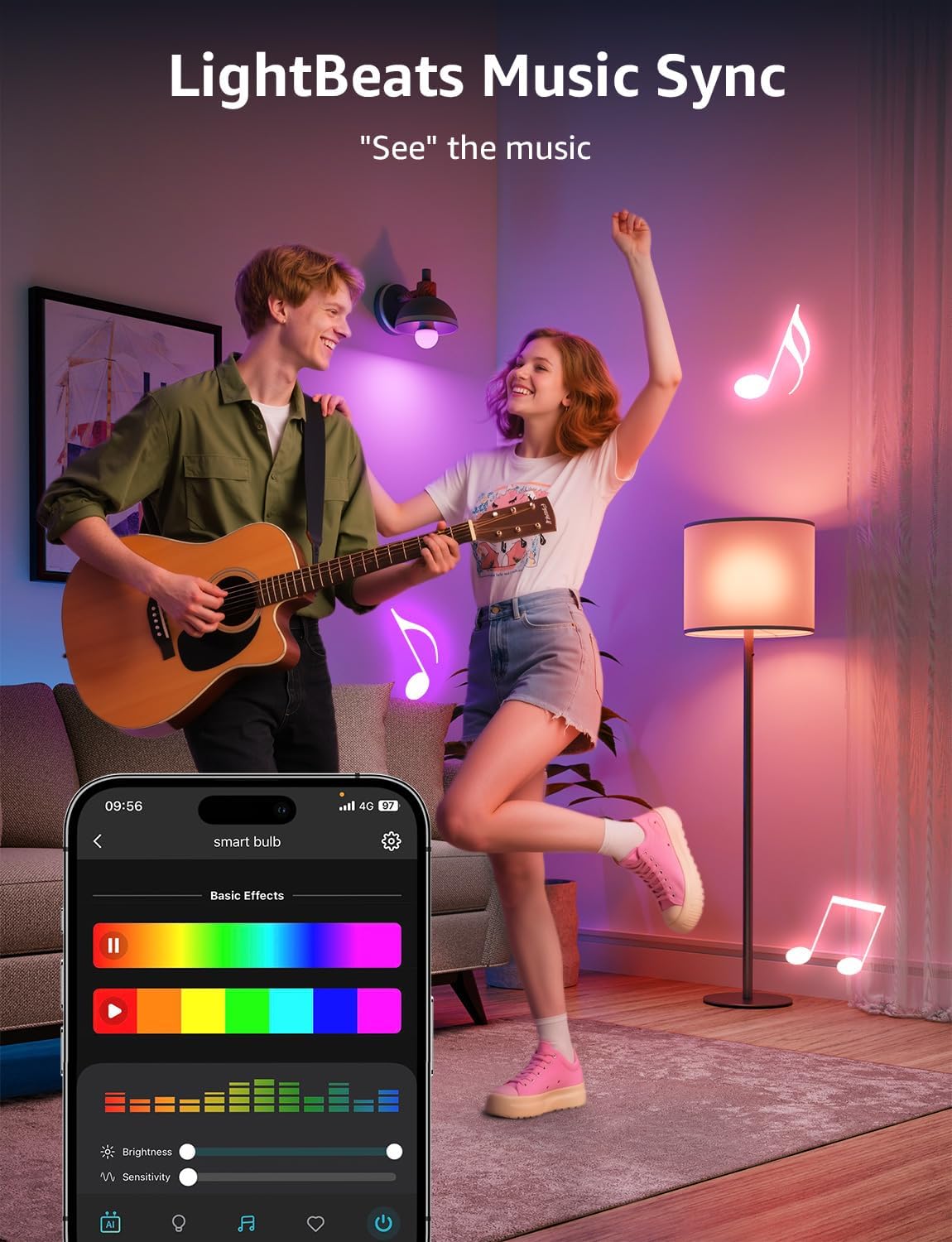 Lepro B3 AI Smart Light Bulbs - 1500LM 100W Equivalent A21 Bulb, WiFi & Bluetooth RGBWW Color Changing, Works with Alexa & Google Assistant, AI Voice Control by App, Music Sync, 2.4GHz Only (2 Pack)