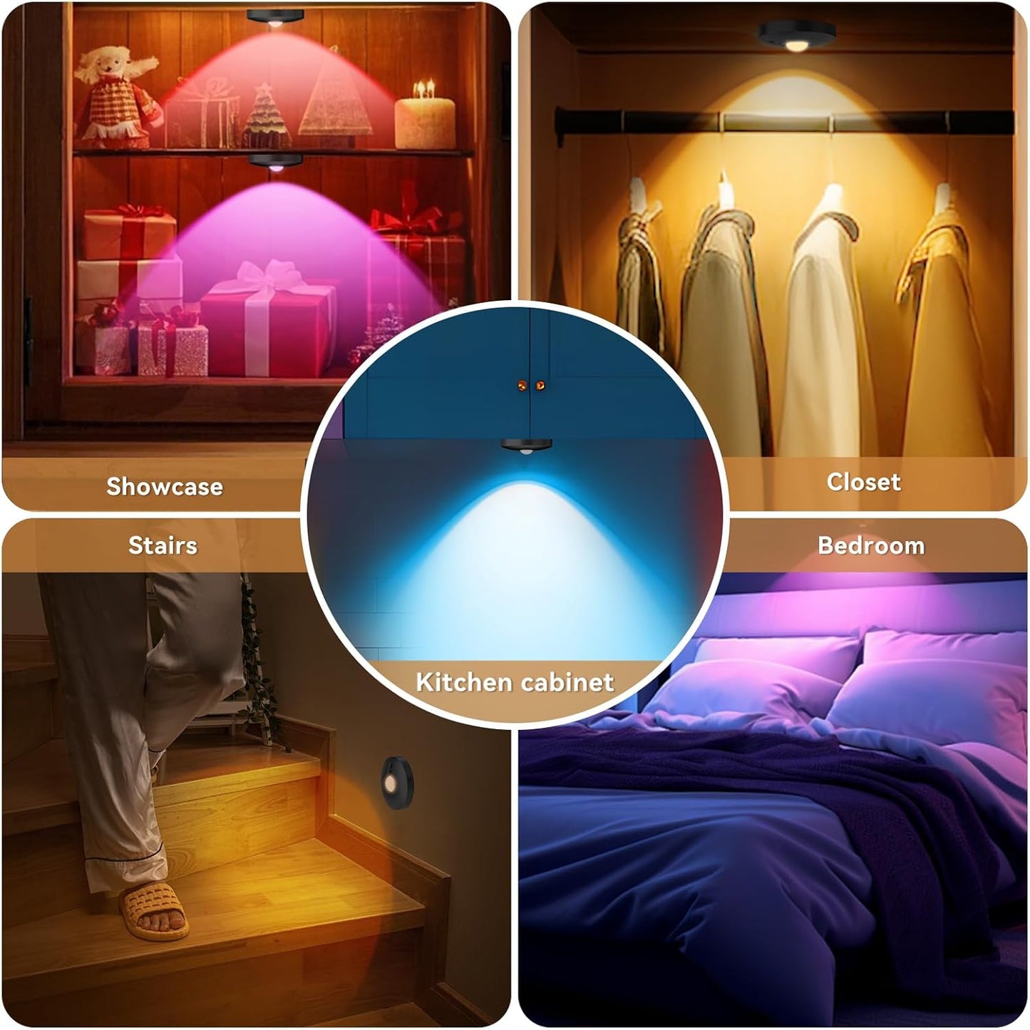 Rechargeable Puck Lights with Remote, 3 Pack Magnetic Under Cabinet Lighting, 1500mAh Battery Operated LED Tap Lights with Dimmer & Timmer for Kitchen, Closet, Shelf - 3 Color Temps & 12 RGB, Black