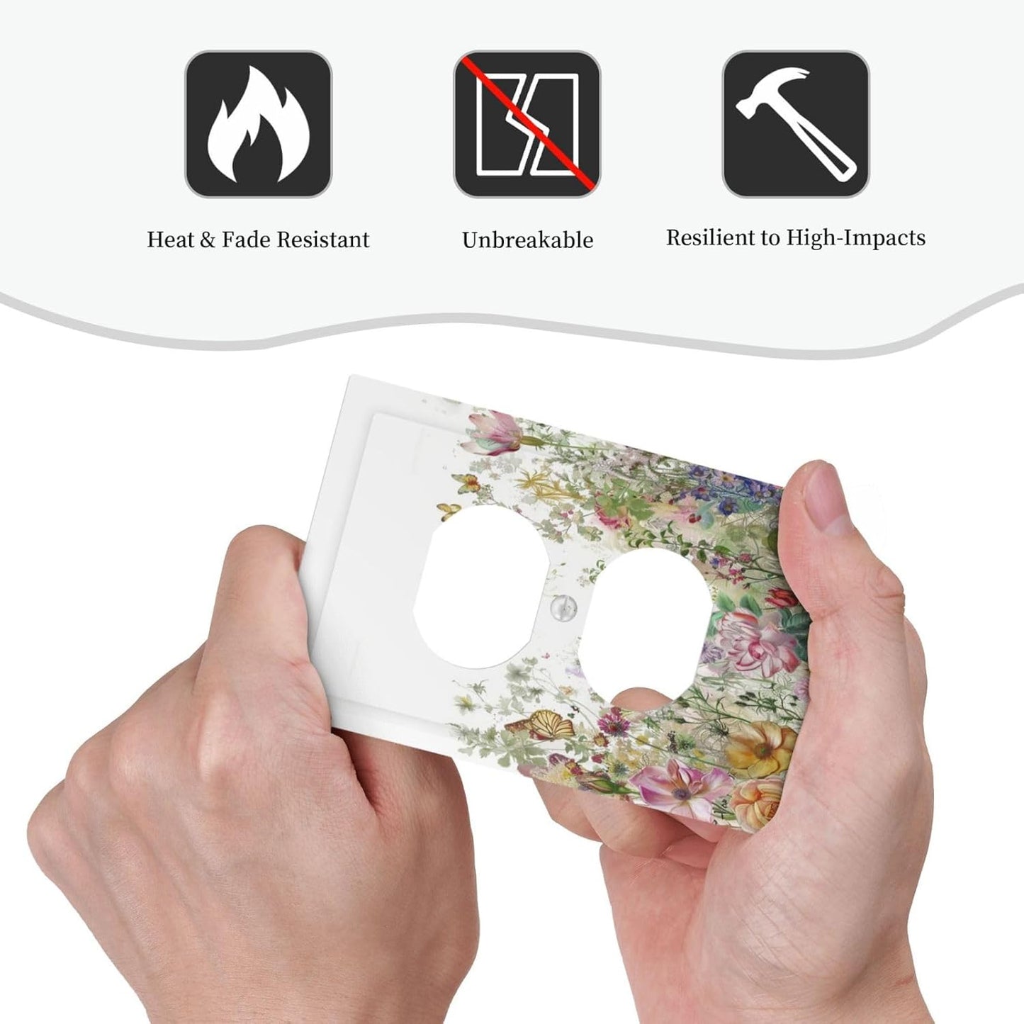 Outlet Covers Boho Wildflower Colorful Floral Butterfly 1 Gang Duplex Light Switch Cover Decorative Switch Plates Electrical Receptacle Faceplate Wall Plate For Bed Room Living Room