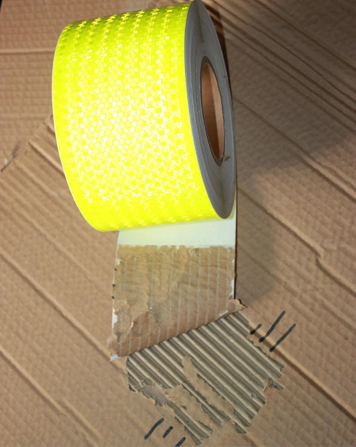 Fluorescent Yellow Reflective Tape Outdoor Waterproof 4 inch Wide, High Visibility Warning Safety Industrial Marking Tape (68 feet,5 Rolls)