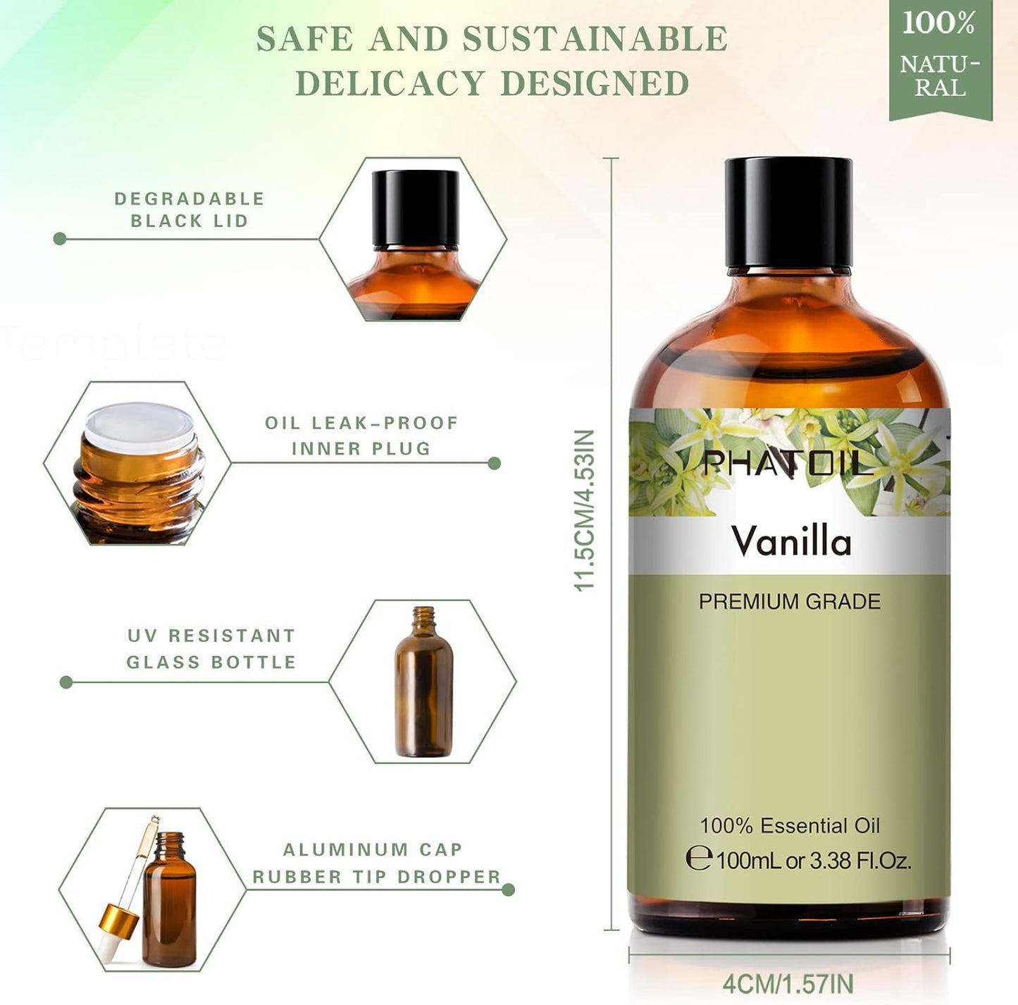 PHATOIL Vanilla Essential Oil 100ML, Vanilla Essential Oils for Diffuser, Humidifier, Aromatherapy, Sleep, Relax