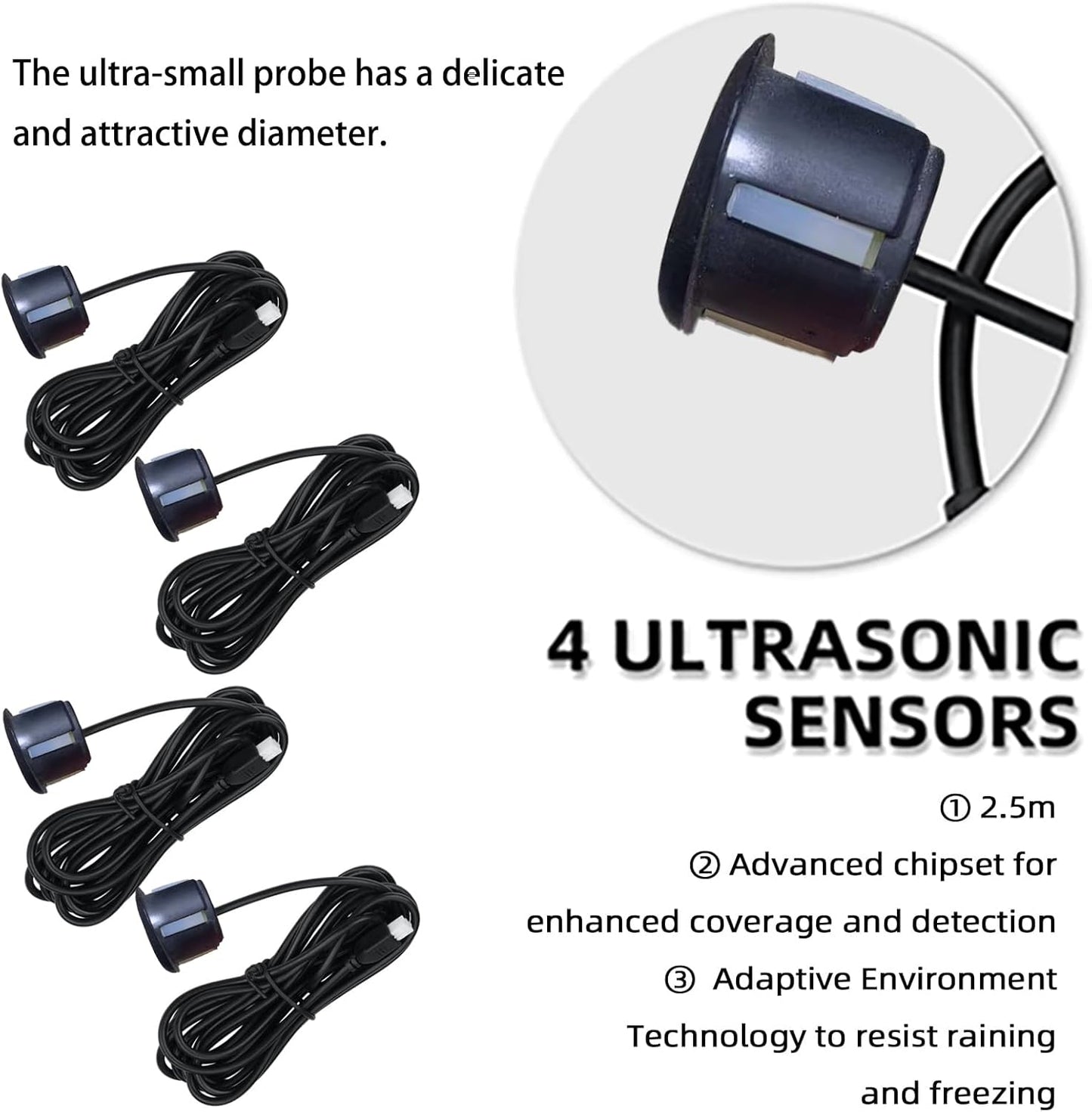 LCD Parking Sensor Kit - Displays Data on Original Screen, Easy Rear Installation, Compatible with All Camera Formats (AHD, CVBS), 18 Probe Colors to Match Any Vehicle