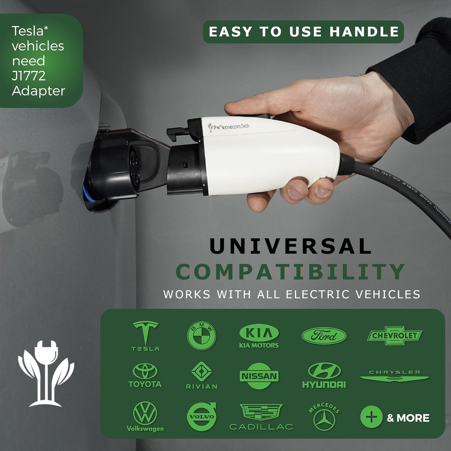 PRIMECOM Level 2 Electric Vehicle (EV) Charger (220V / 240Volt, 16Amp) Portable EVSE Smart Electric Car Charger, 30', 40', and 50 Feet Lengths (30 Feet, 10-30P)