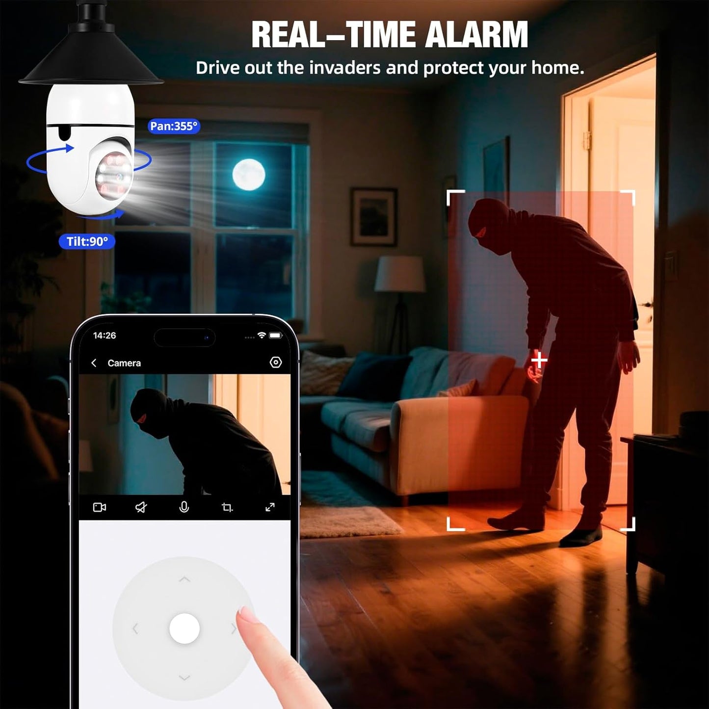 KERUI Light Bulb Camera-2.4GHz WiFi Light Socket Camera Outdoor, 2K Light Bulb Security Camera Wireless Outdoor Motion Detection and Alarm, Two-Way Talk, Color Night Vision