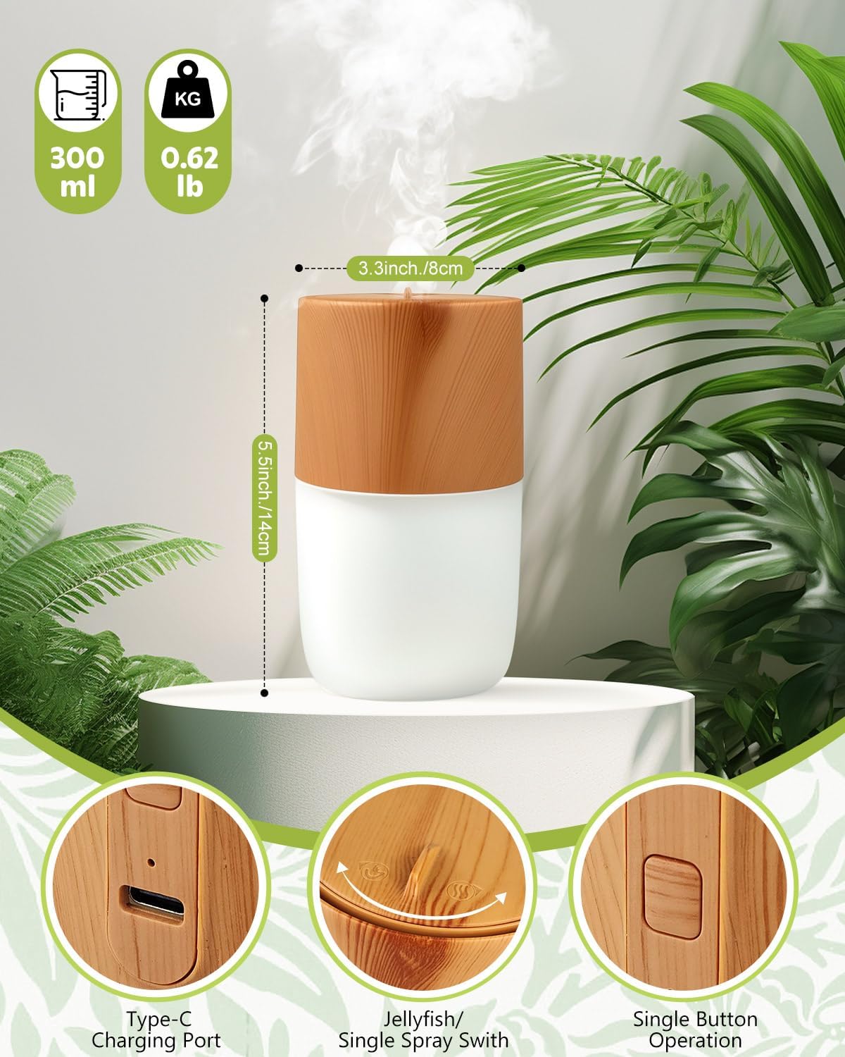 Essential Oil Diffuser, 300ml Ultrasonic Humidifier with 7 Colors, Jellyfish Mist Mode, Quiet Aromatherapy Humidifier, Waterless Auto Off Diffuser Decorative Gift for Home, Office, Yoga
