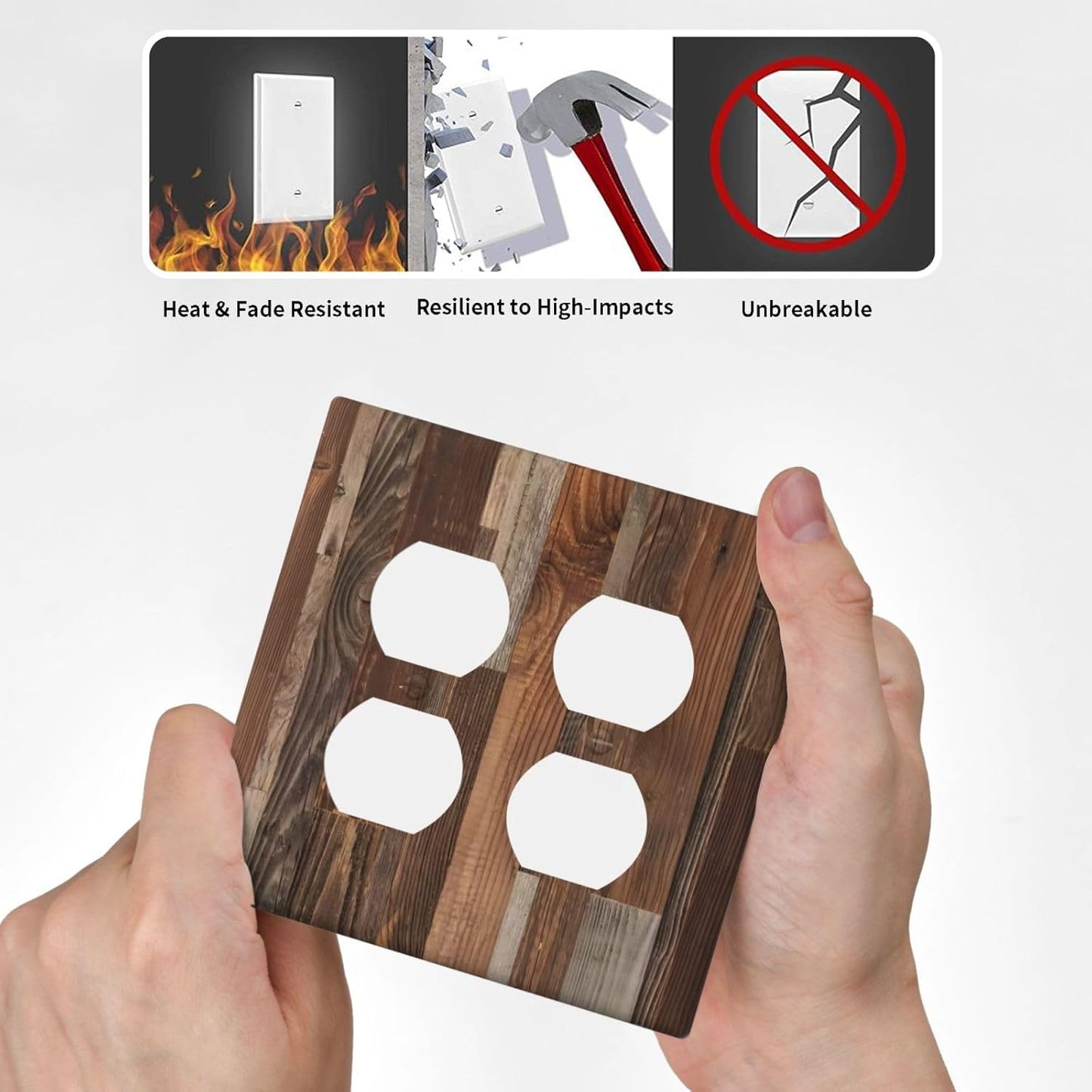 Vintage Brown Wooden Boards Print Wood Grain Outlet Covers 2 Gang Double Duplex Decorative Light Switch Covers Electrical Wallplates Socket Faceplate for Farmhouse Home Decor