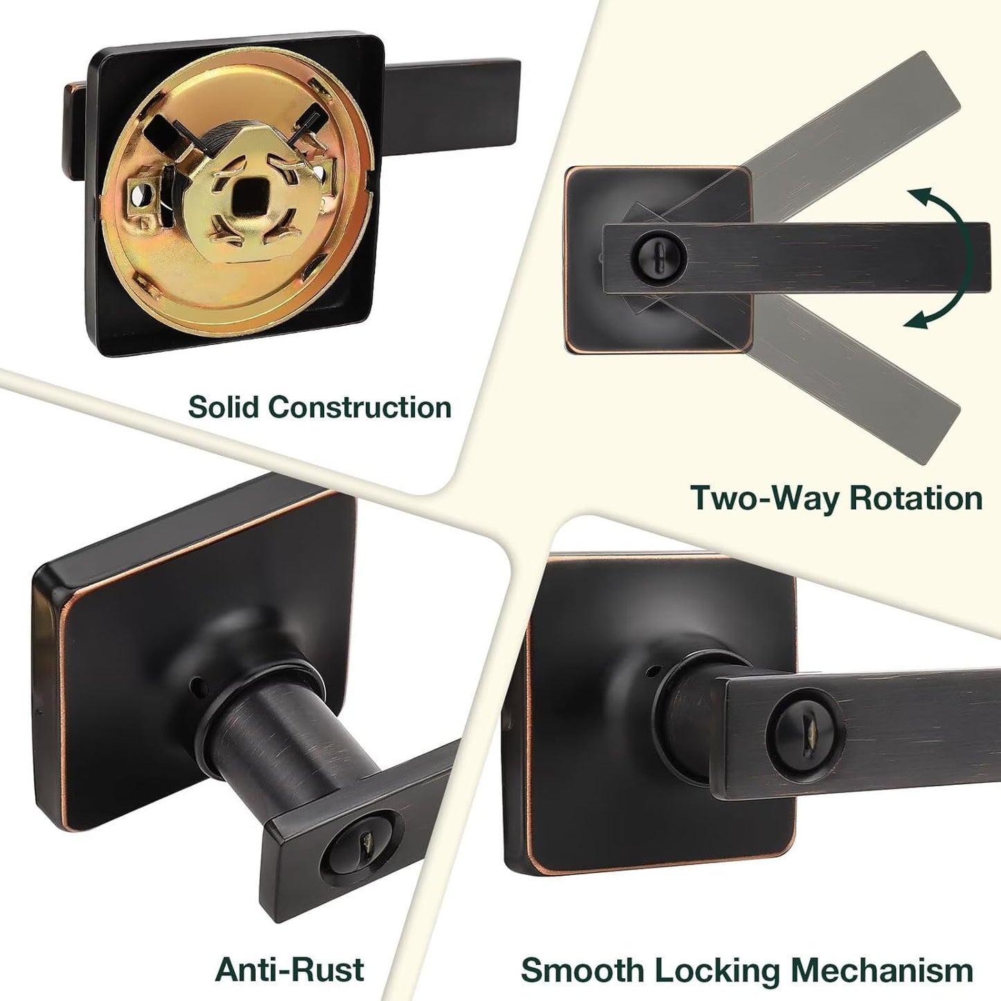 GOBEKOR 1 Pack Bronze Door Handles Interior Privacy Door Handle for Bedroom Bathroom Keyless Interior Door Levers