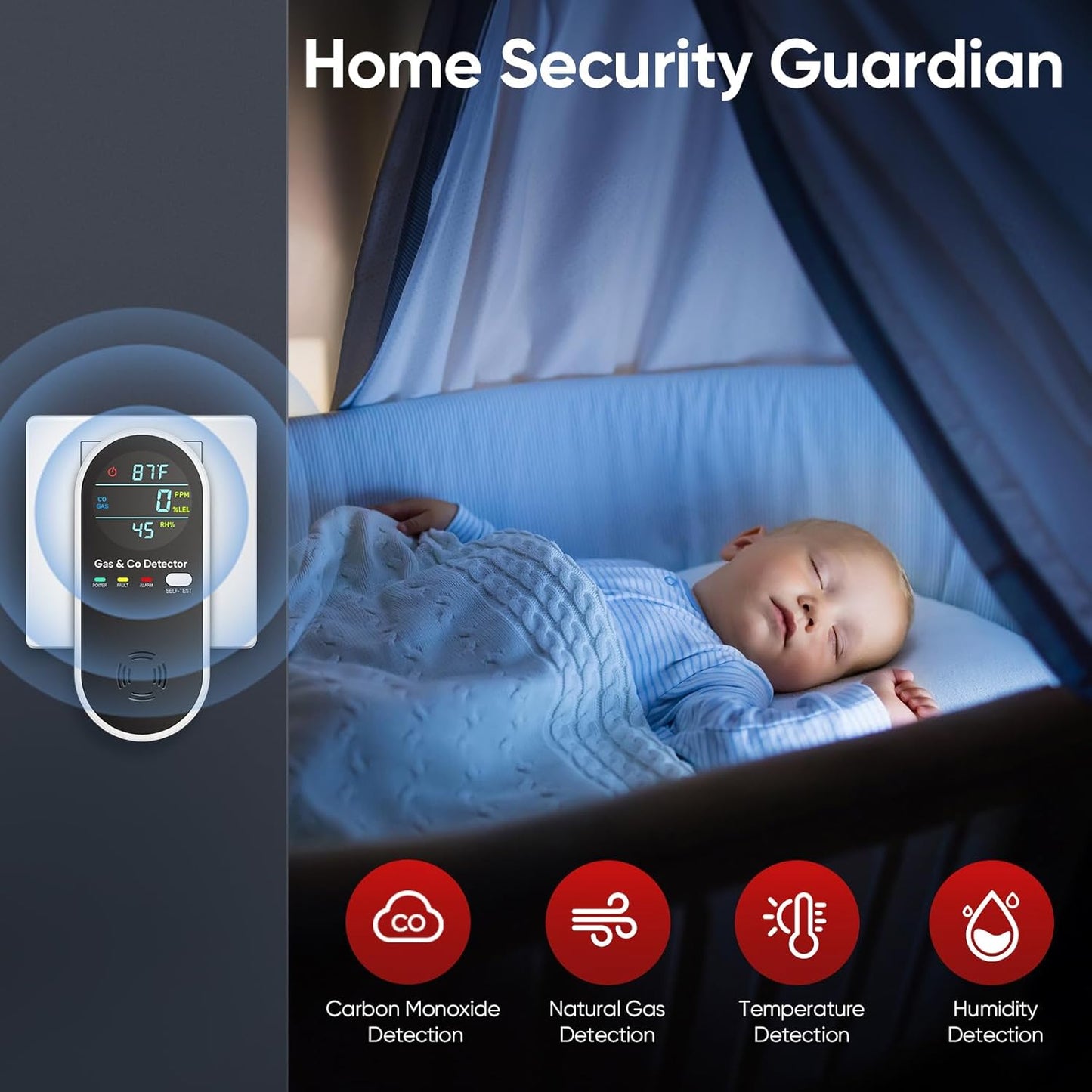 Upgraded Natural Gas Leak Detector & Carbon Monoxide Detectors - 4 in 1 Natural, Propane, Co & Gas Detector -Carbon Monoxide Detectors Plug in -Temperature & Humidity for Home, RV (3 Packs)