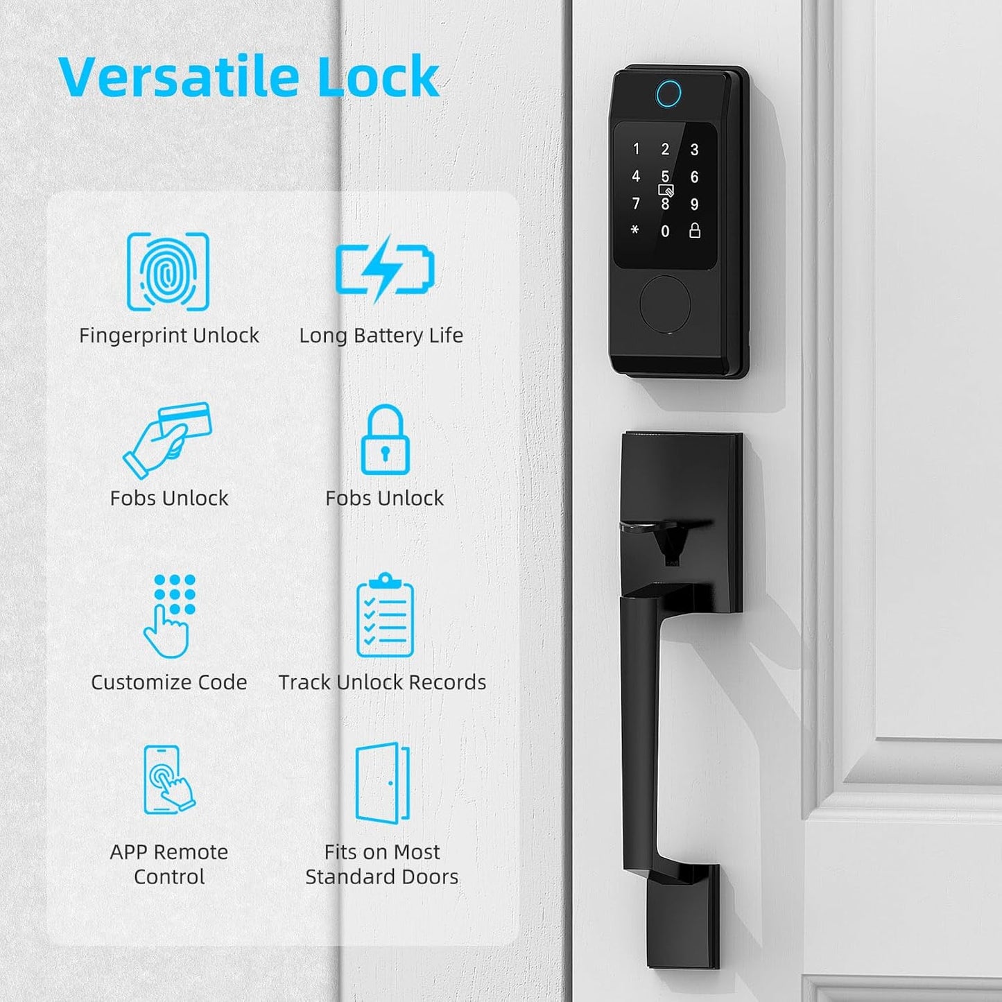 WiFi Front Door Lock Sets with Handle, Fingerprint Keyless Entry and Smart Keypad with Lever Handles, Electronic Screen+WiFi Gateway, APP Control, Auto-Lock, Voice Control