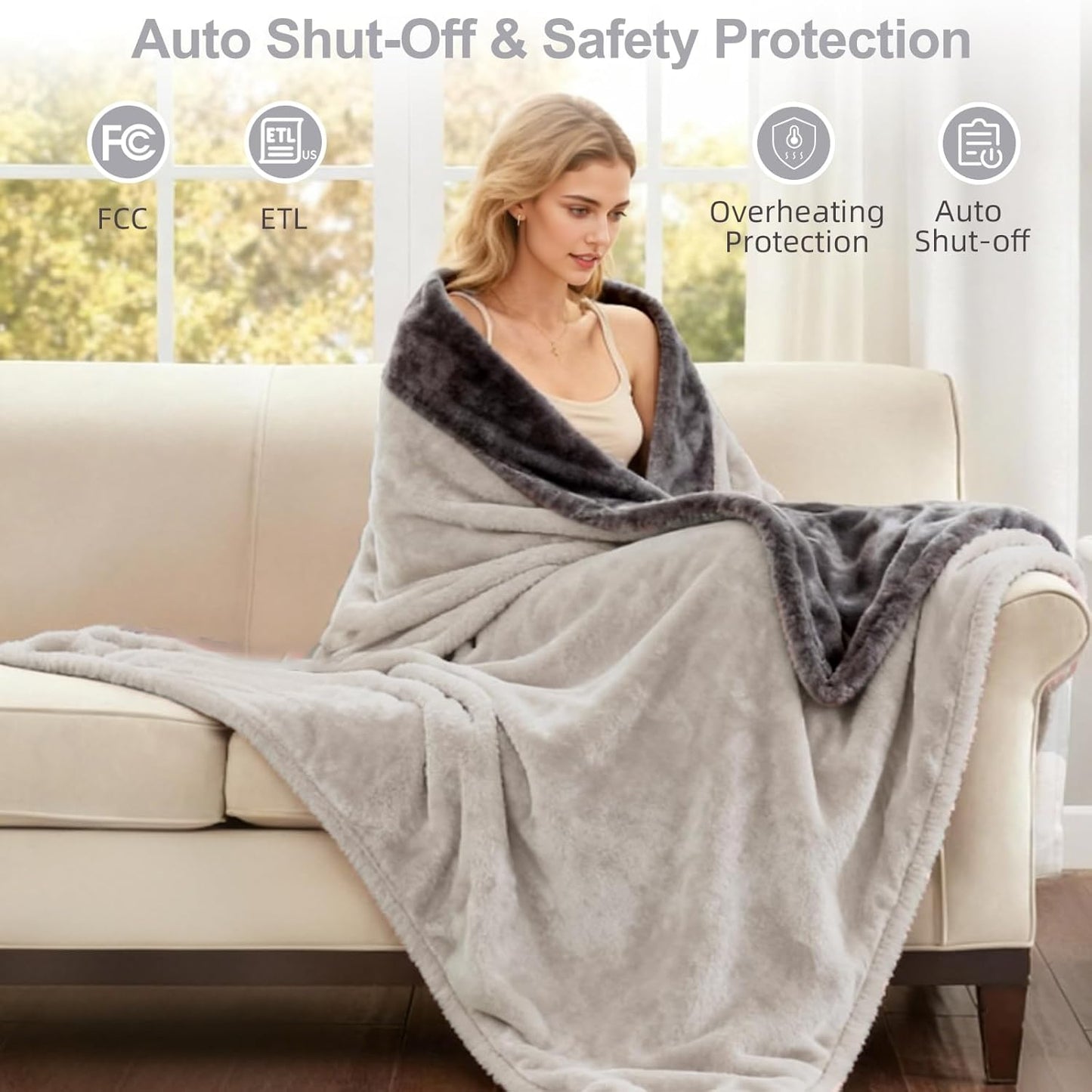 Heated Blanket Electric Blanket King 90"x100" Dual Control Flannel Heating Blanket with 12 Heat Levels 12H Timer Auto Shut-Off Overheat Protection Soft & Cozy Machine Washable (King Size (90"x100"))