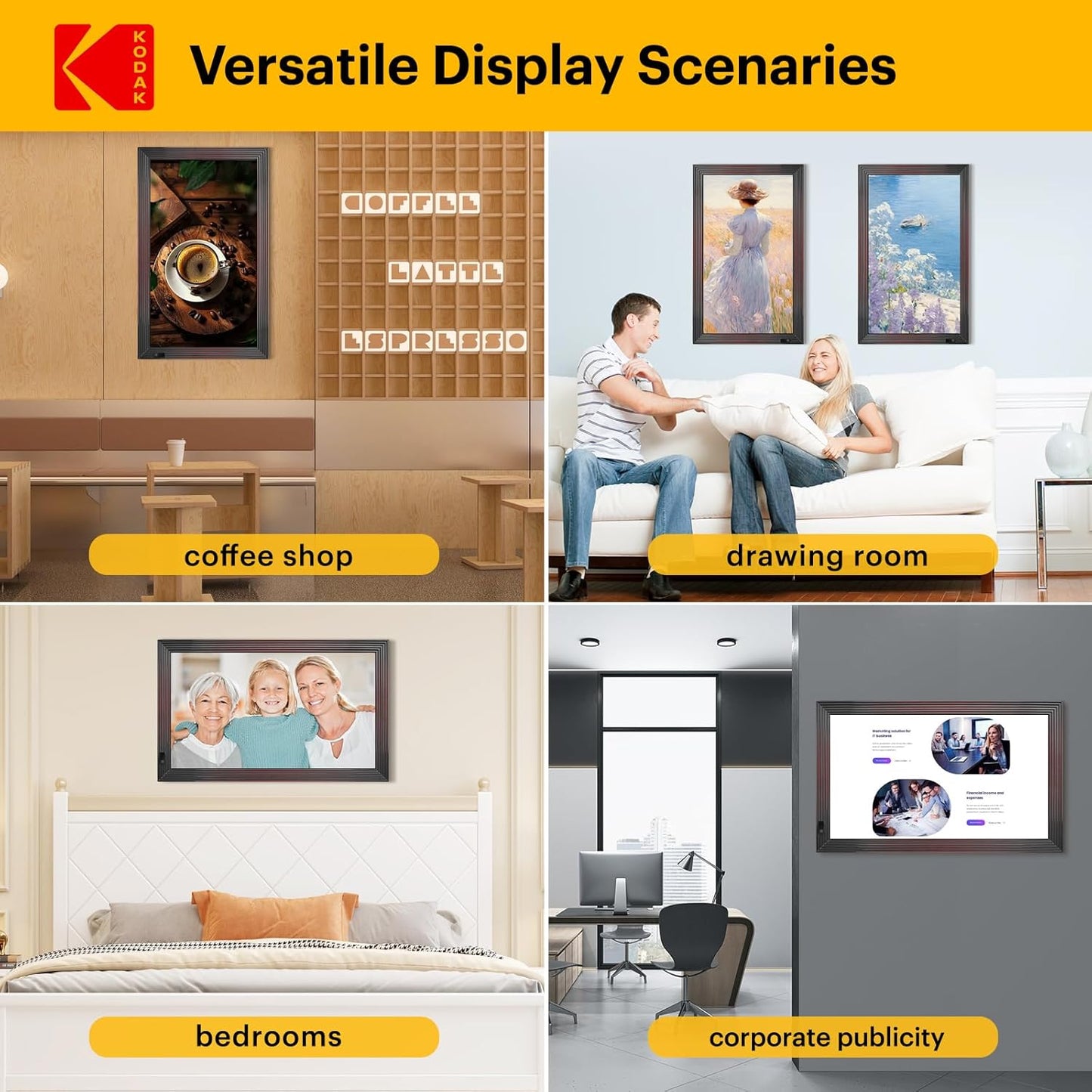 KODAK 18.5 Inch Wooden WiFi Digital Picture Frame,1920 * 1080 X-Large Digital Photo Frame,32GB Memory,IPS Screen, Wall-Mounted with Remote, Share Picture Video, Work with Alexa,Best Gifts for Mom