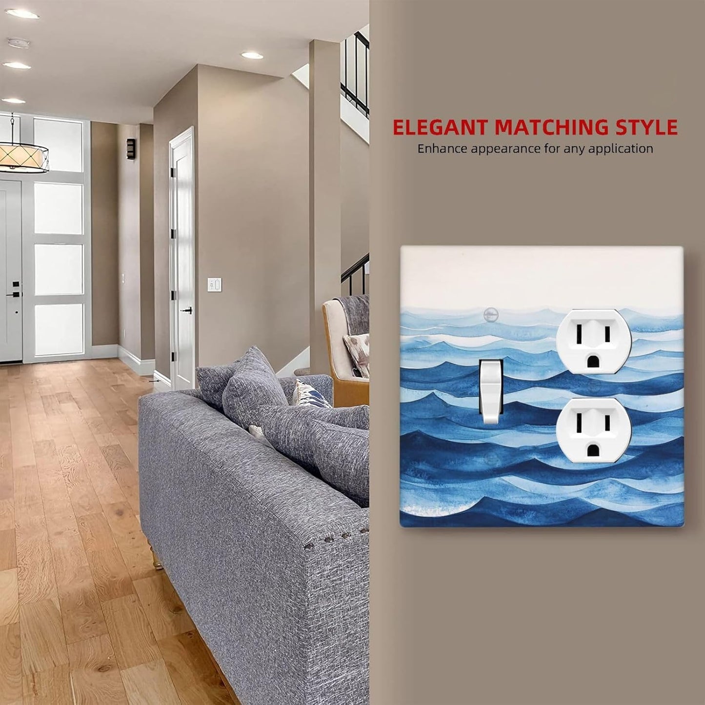 Outlet Covers Blue Watercolor Textured Abstract Ocean Wave 1 Toggle 1 Duplex Switch Plate Covers Electrical Light Switch Cover Plate Decorative Wall Plate Socket Cover for Bedroom living Room Decor