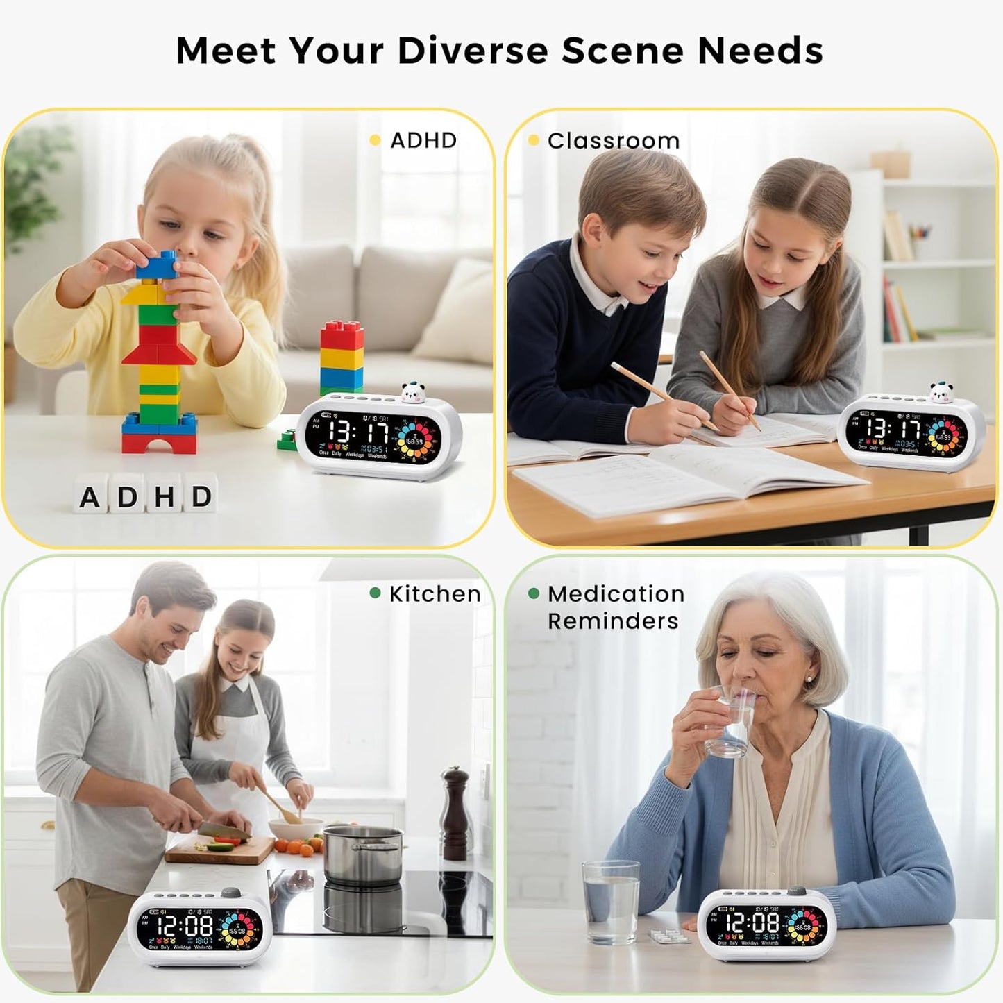 Mooking Digital Visual Timer for Kids, Large LED Digital Alarm Clock for Bedrooms, Rechargeable 199-Minute Silent Countdown Timers, Focus & Smoother Routines, Fitness Baking Studying Teaching