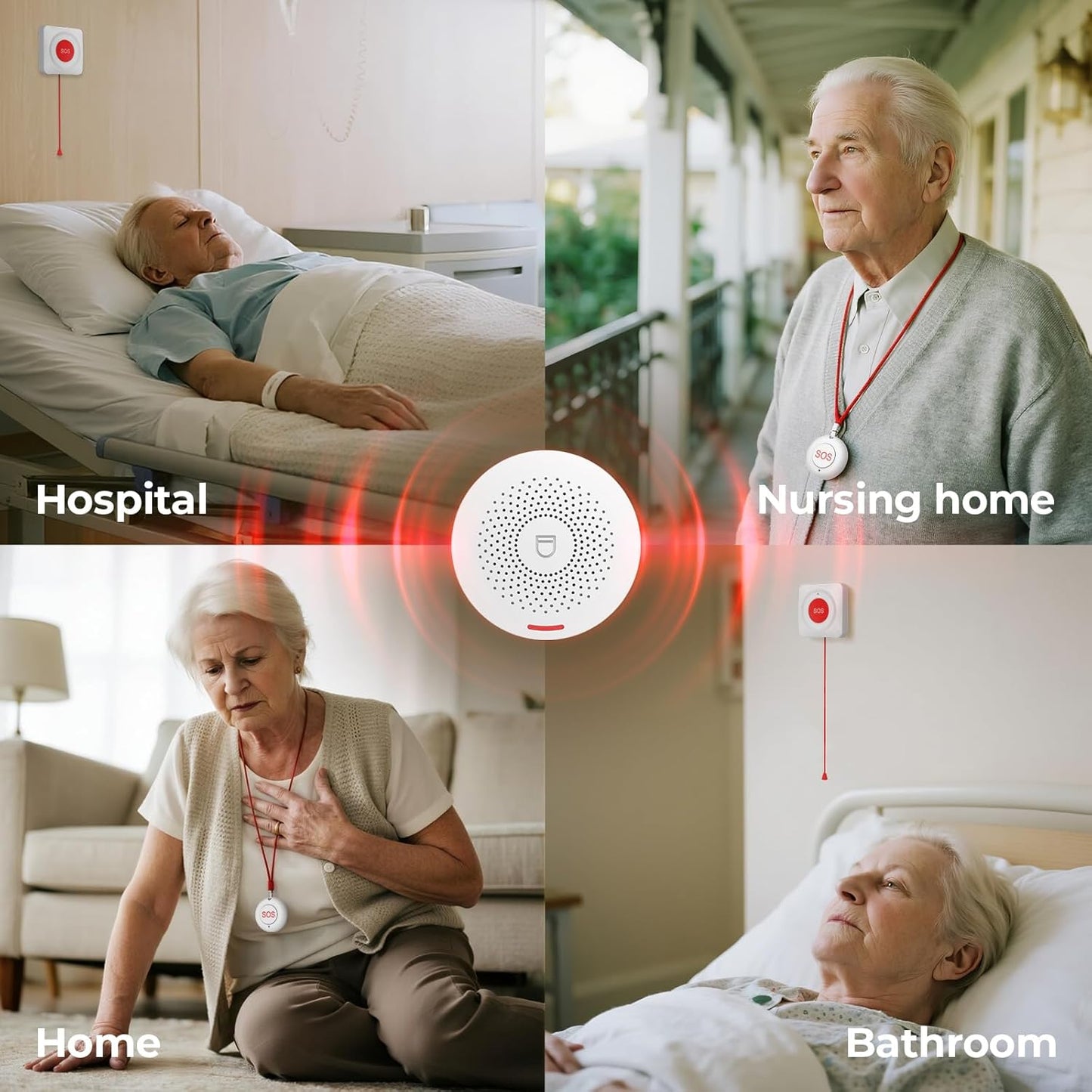Caregiver Call Button Wireless Call Button for Elderly at Home,WiFi Panic Button,Life Alert Systems for Seniors No Monthly Fee (whiter1)