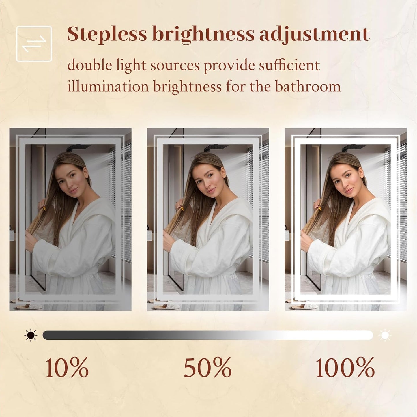60x36 LED Mirror for Bathroom with Front and Backlit Light Up Digital Mirrors for Wall,Anti Fog,Stepless Dimmable,Tempered Silver Glass Smart Vanity Mirror for Bathroom