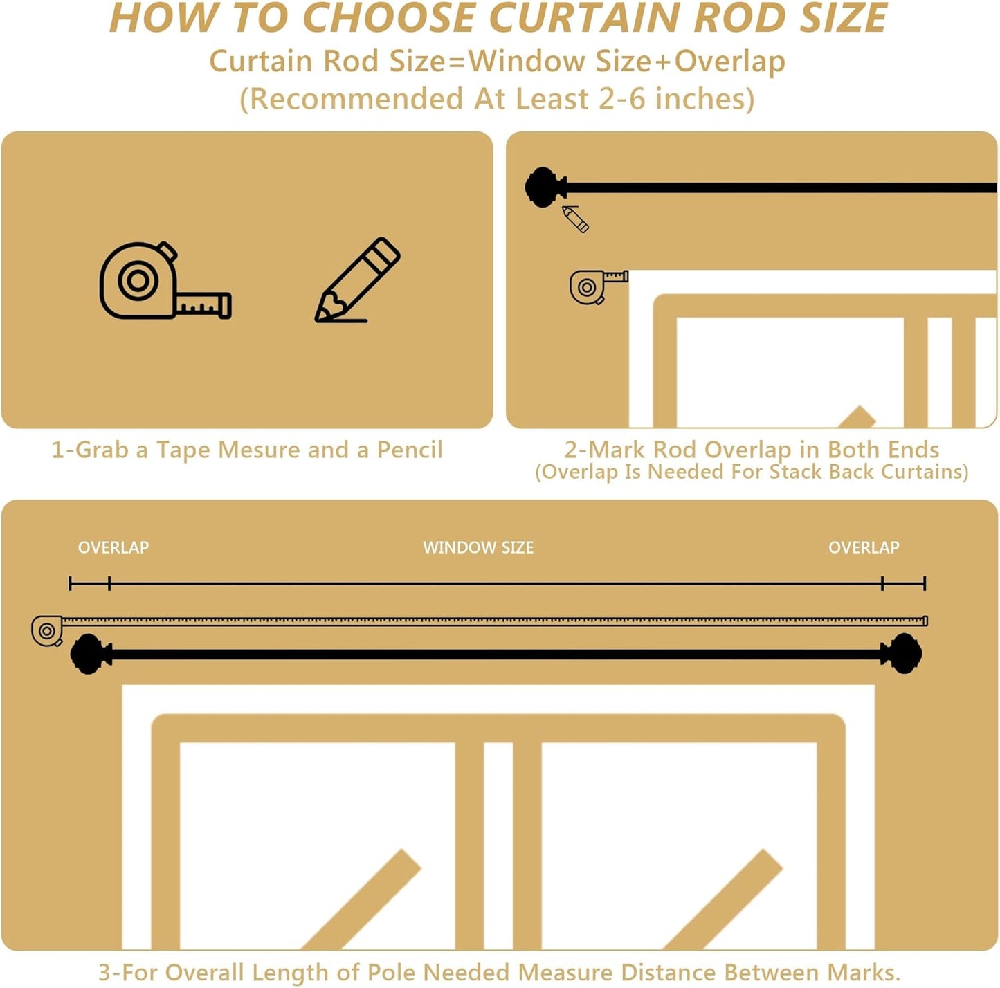 Gold Curtain Rods for Windows 48 to 84 Inches 1 Inch Adjustable Heavy Duty Curtain Rods with Lantern Ball Finials,Window Treatment Single Curtain Rod Set