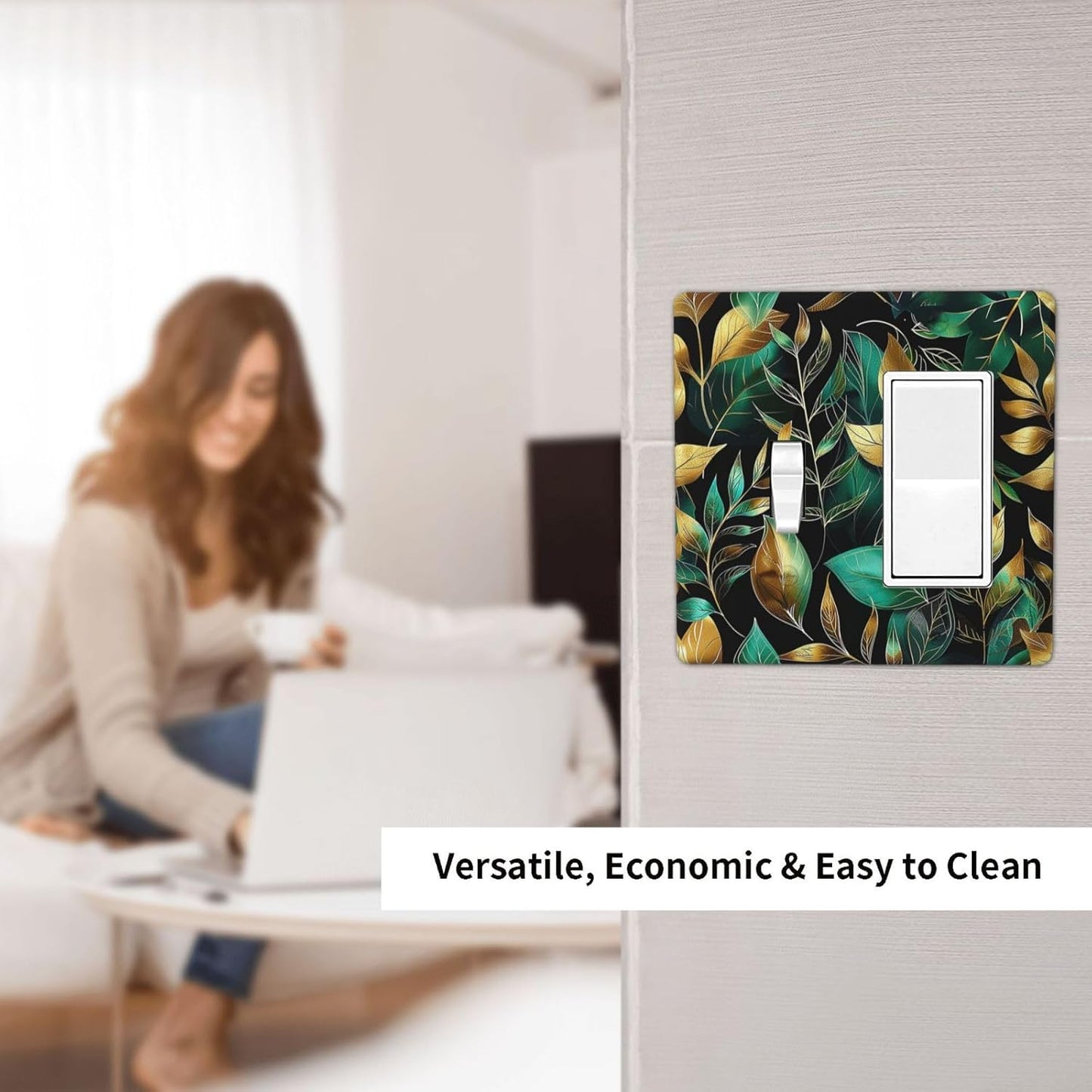Outlet Covers Vintage Dark Green Vine Leaf Golden Plants 1 Toggle 1 Rocker Combination Decorative Wall Plate Electrical Switch Plates Light Switch Cover Plate for Bed Room Cabin Decor