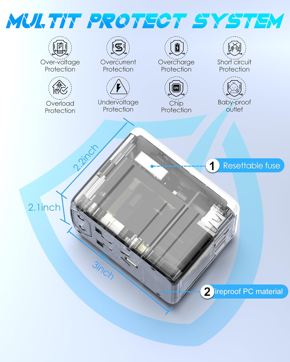 Universal Travel Adapter, 6.0A 5 USB Ports (3 USB C) & 2500W AC Outlet, International Power Plug Adapter Worldwide Travel Wall Charger Multi Plug for Europe UK US AUS (Type C/G/A/I, White)