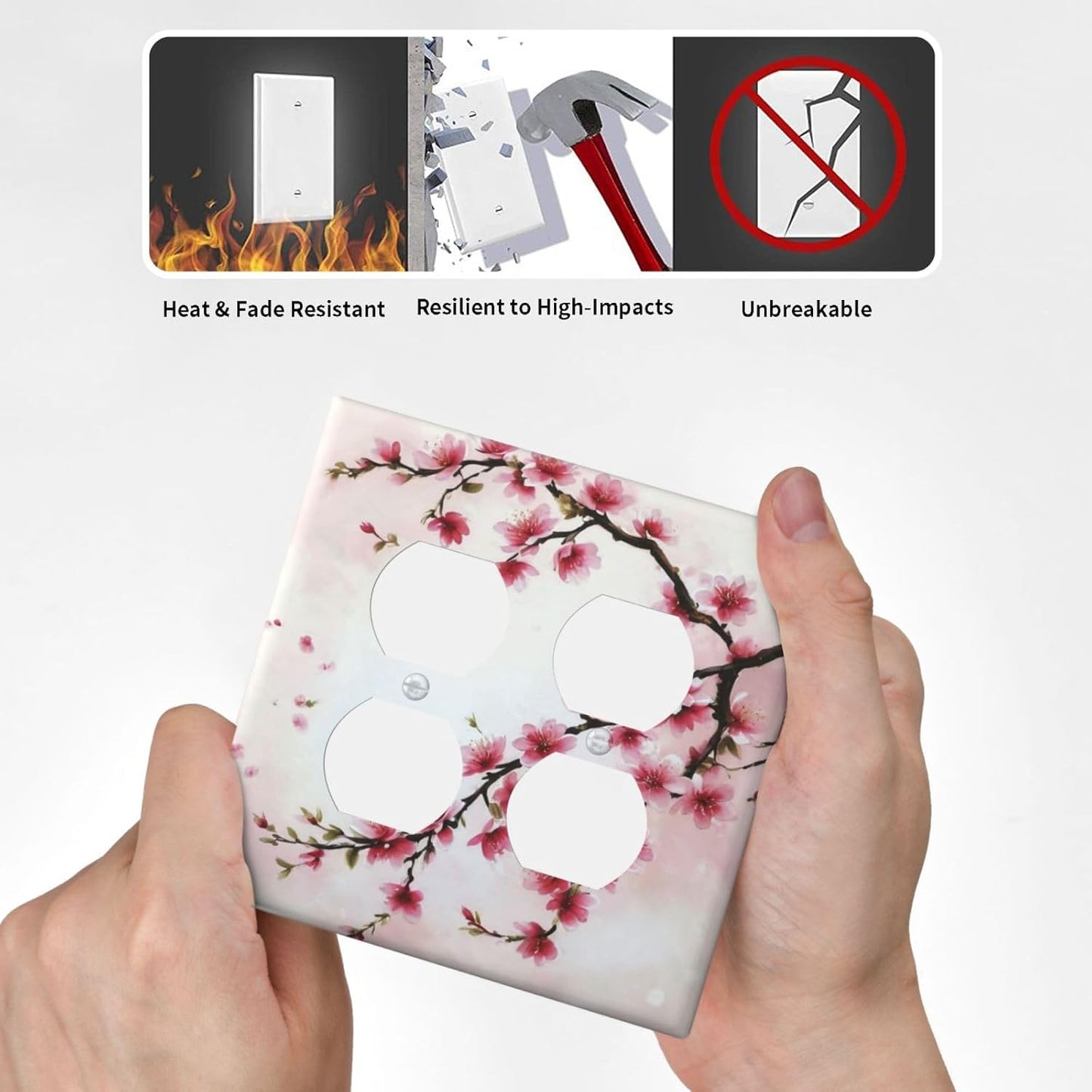 Decorative Outlet Covers Rustic Branch with Pink Flowers Plum Blossom 2 Gang Wall Plate Double Duplex Light Switch Cover Switch Plate Covers Faceplate for Bedroom Home Decor