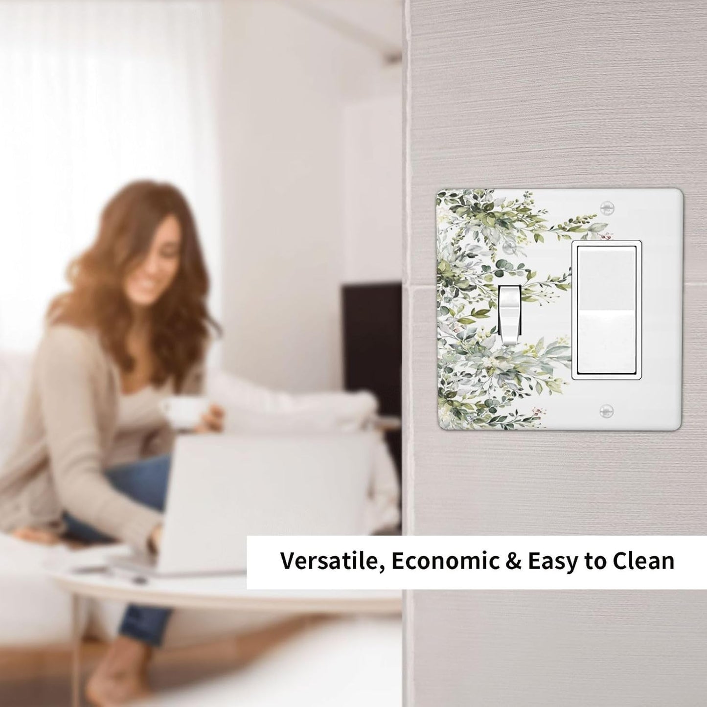 Decorative Outlet Covers Rustic Eucalyptus Leaves Green Leaf 2 Gang Wall Plate Single Toggle 1 Rocker Light Switch Cover Switch Plate Covers for Country Bedroom Home Decor