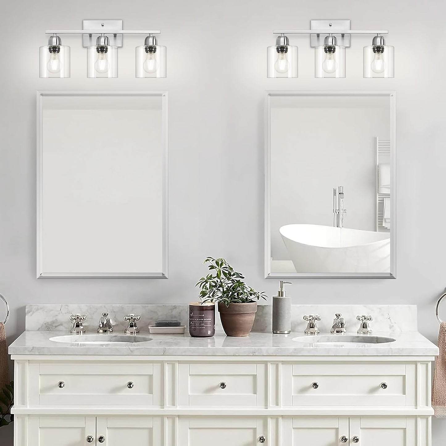Modern Brushed Nickel 3 Light Bathroom Light Fixtures,19 inch Vanity Lights for Bathroom with Clear Glass Over Mirror for Mirror Kitchen Living Room