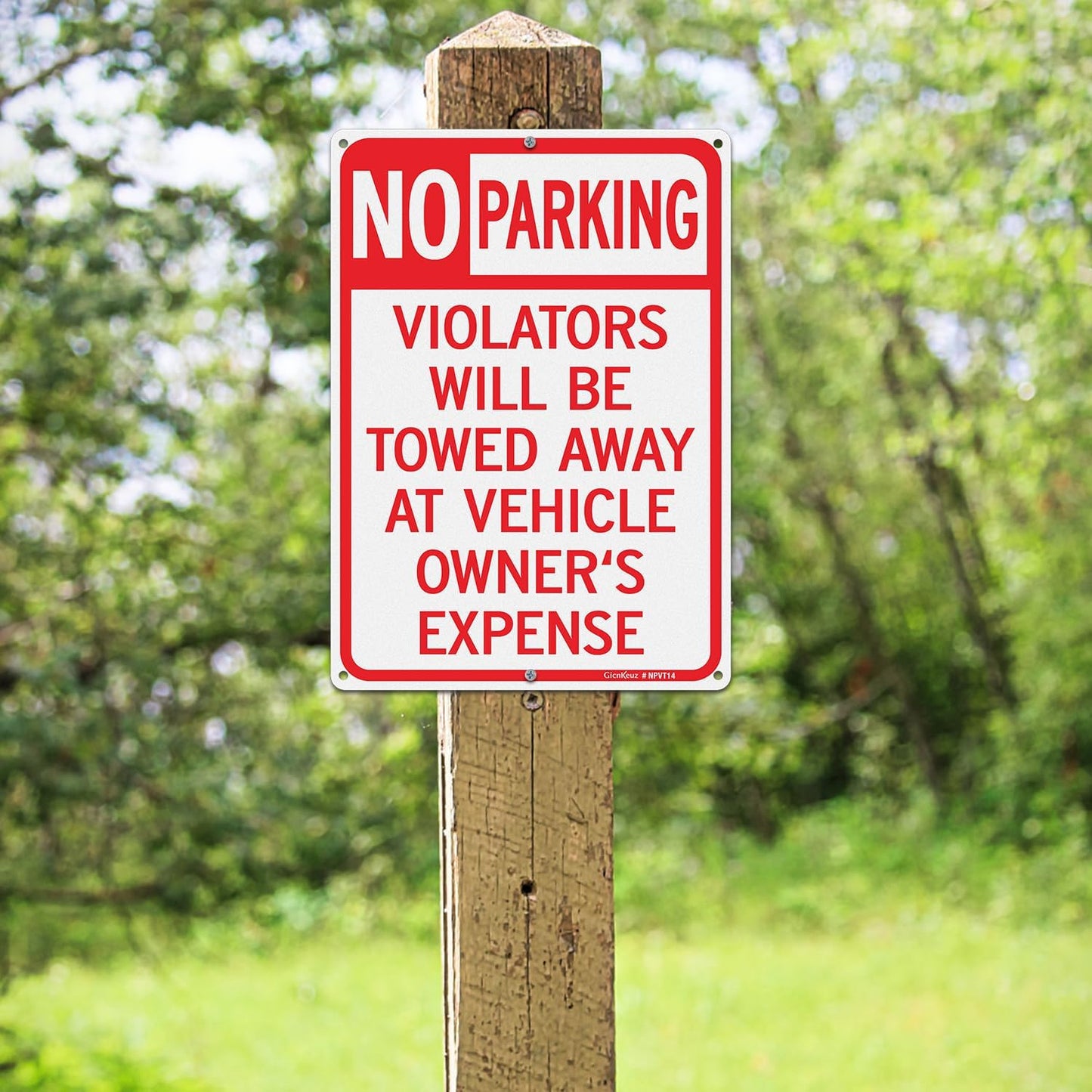 GicnKeuz Large No Parking Signs,14x10 Inches Violators Will Be Towed Away at Vehicle Owner's Expense Signs, Reflective Aluminum, Fade Resistant,Indoor or Outdoor Use (2-Pack)