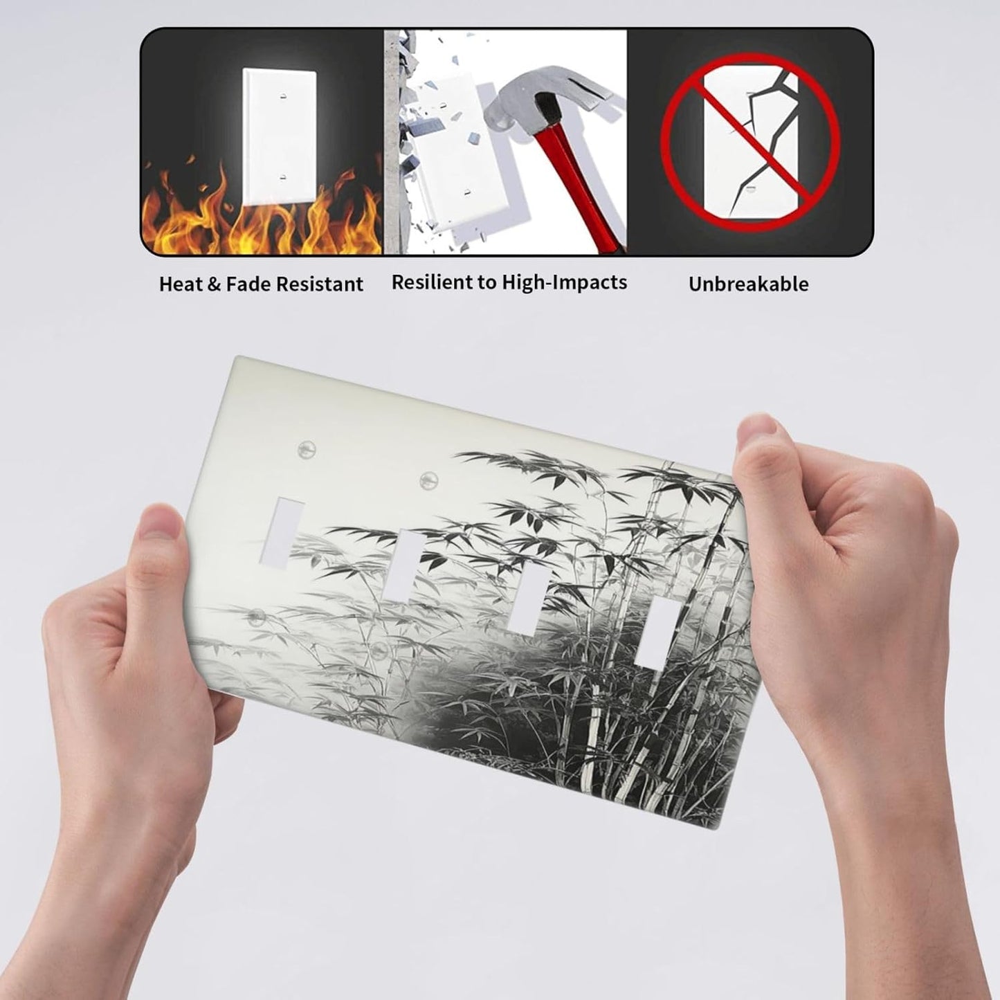 Light Switch Cover Plate Watercolor Vintage Ink Bamboo Forest Quad Toggle Wall Plates Decorative Switch Plates 4 Gang Outlet Covers Electrical Panel Cover Faceplate for Home Decor 4.5 X 8 IN