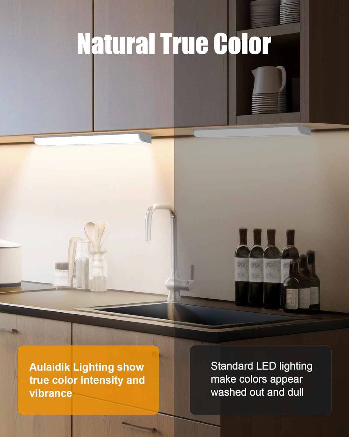 24 Inch Hardwired Under Cabinet Lighting, 3 Color Setting Dimmable LED Under Cabinet Lights Wired, 1400LM Linkable Under Counter Lights for Kitchen, 16W, CRI>97