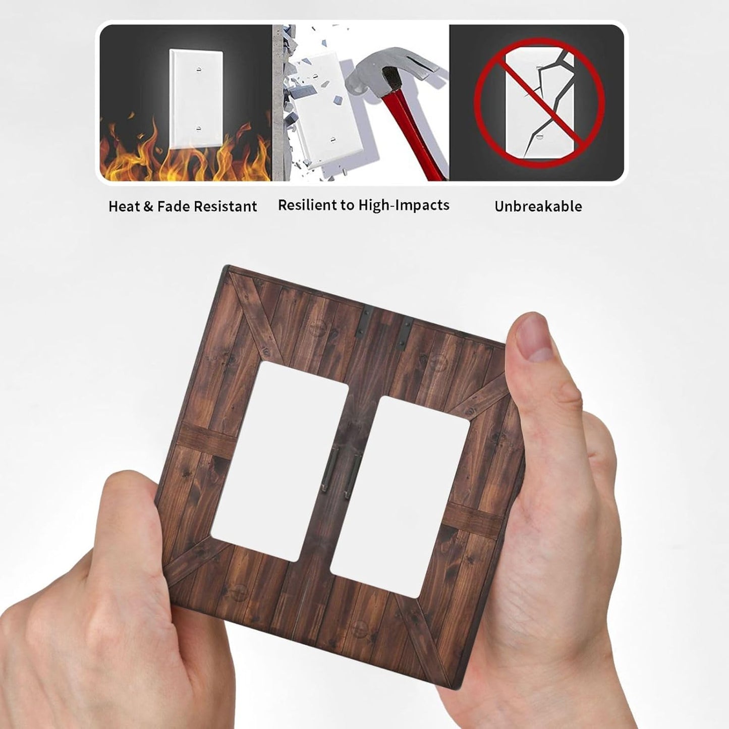 Decorative Outlet Covers Vintage Brown Farmhouse Barn Door 2 Gang Light Switch Cover Plate Double Rocker Wall Plates for Electrical Outlets Switch Plate Covers for Bedroom Home Decor