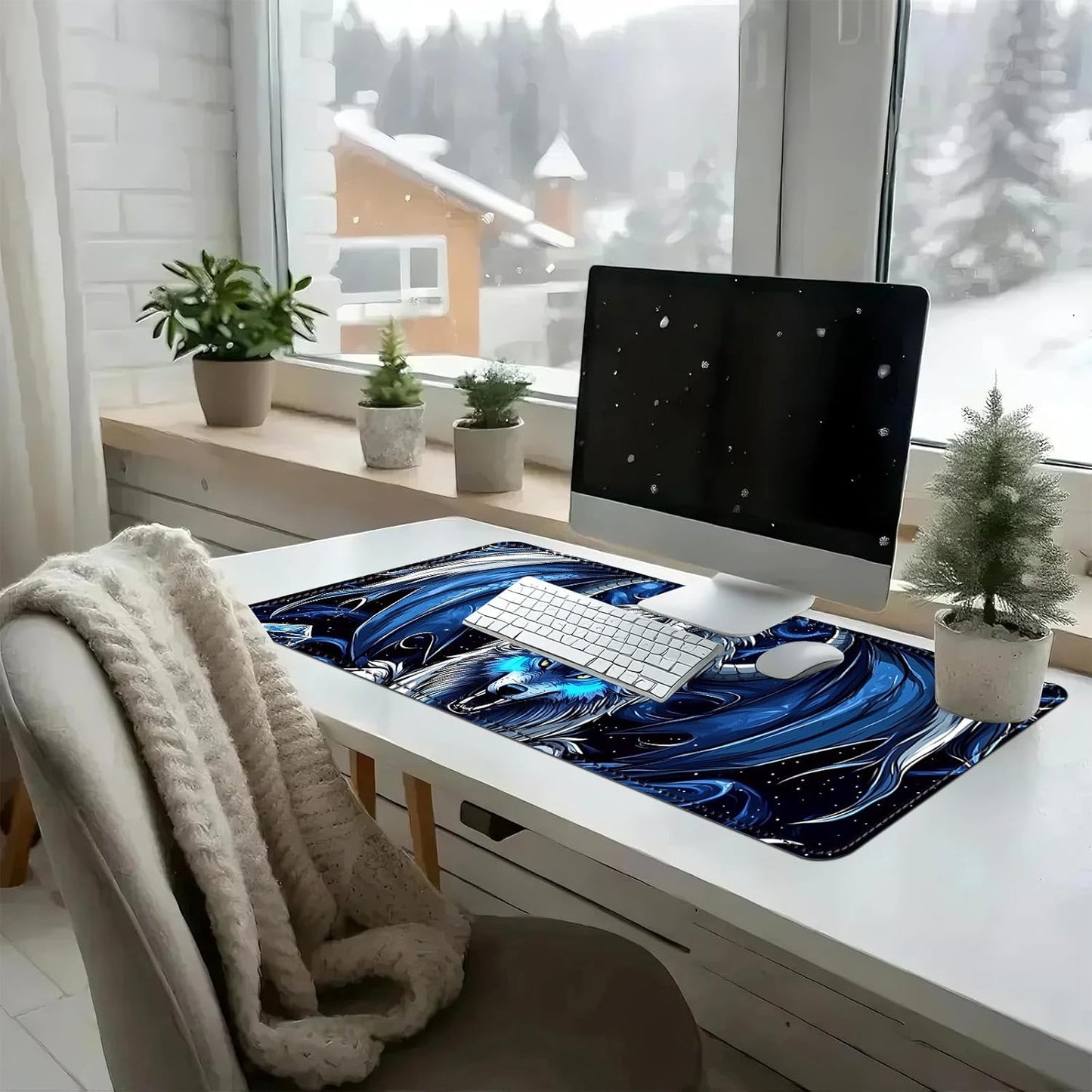 Heated Mouse Pad with 3 Temperature Settings(104°F–122°F),Large 31.5x13 Inch PU Leather Heated Desk Mat,Waterproof Warming Pad for Office,Gaming & Cold Hands Relief,Dragon and Wolf