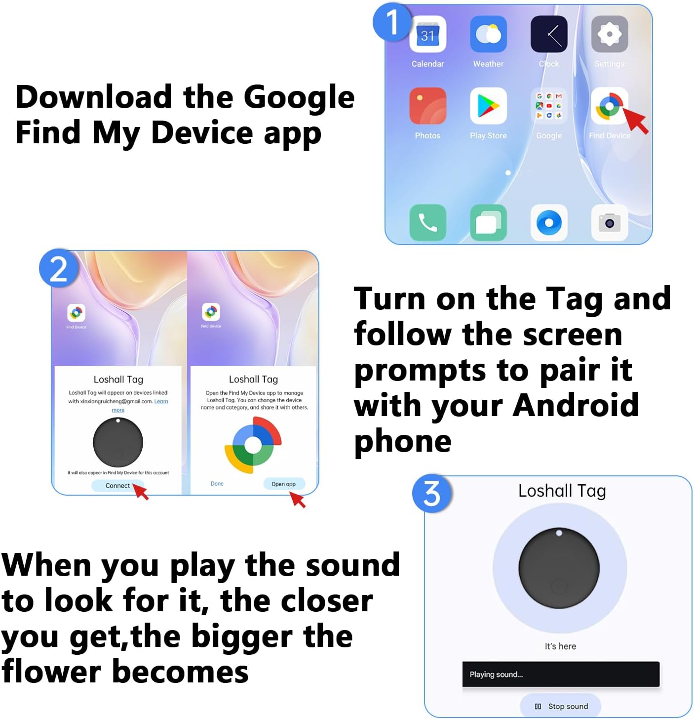 Tracker Tags-4 Pack for Android, Bluetooth Tracker Works with Google’s Find Hub | Android Only | Replaceable Battery | Water- Resistance | Item Finder for Luggage, Wallet, Key, Suitcases, Black