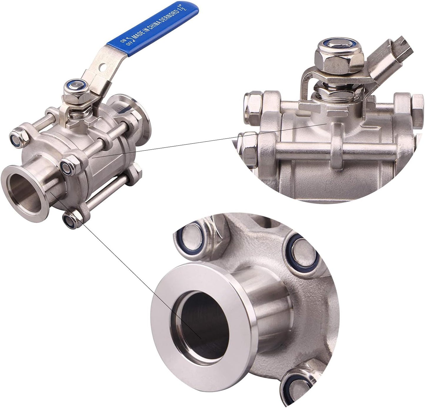 SHERICH Vacuum KF40 Ball Valve 304 Stainless Steel Clamp High Vacuum Fast Ball Valve Blue Handle With Locking Device (KF40)