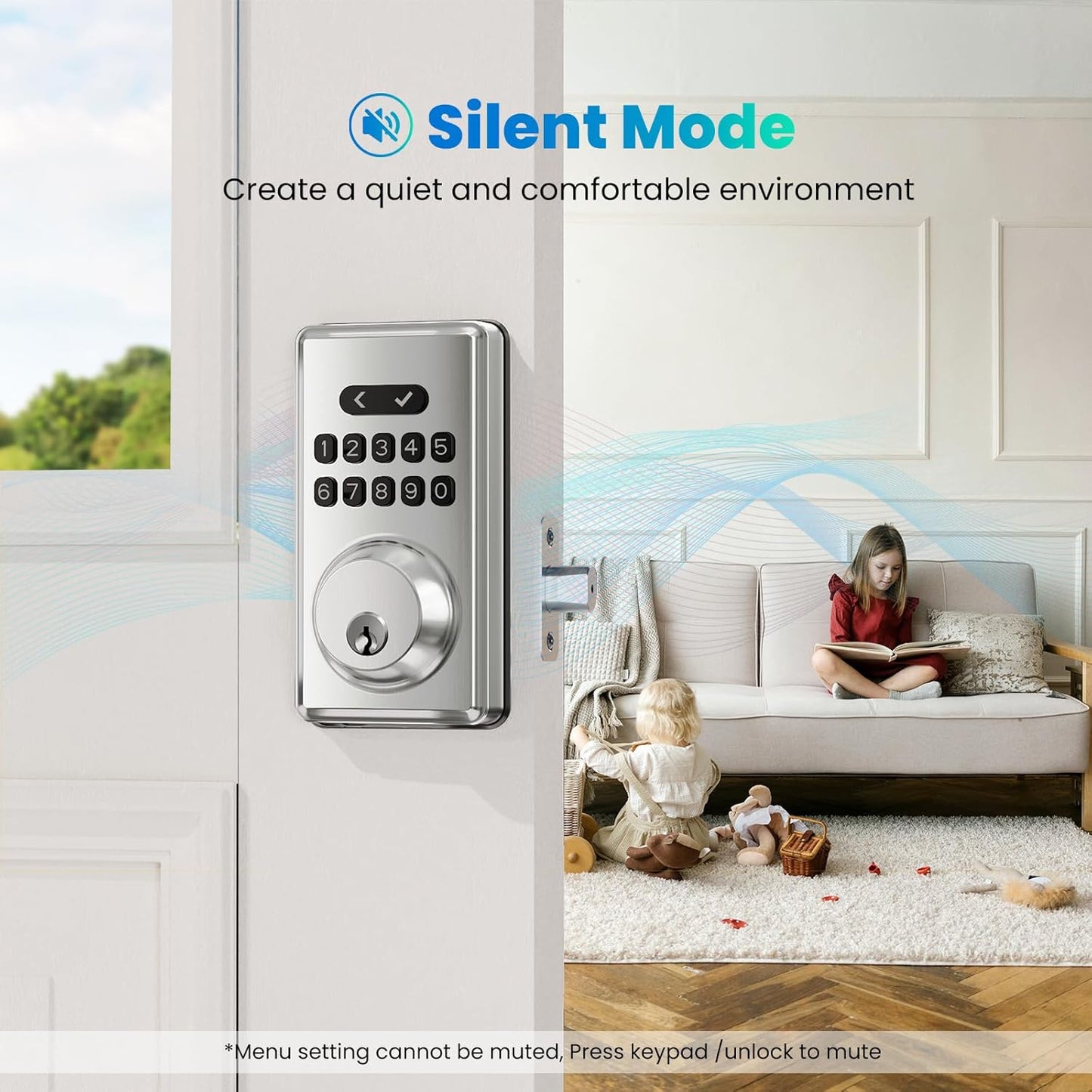 Keyless Entry Door Lock, Electronic Keypad Deadbolt for Front Door, Smart Locks with 6 Digital Code, Auto Lock, Anti-Peeking Password, Easy Installation, Silver