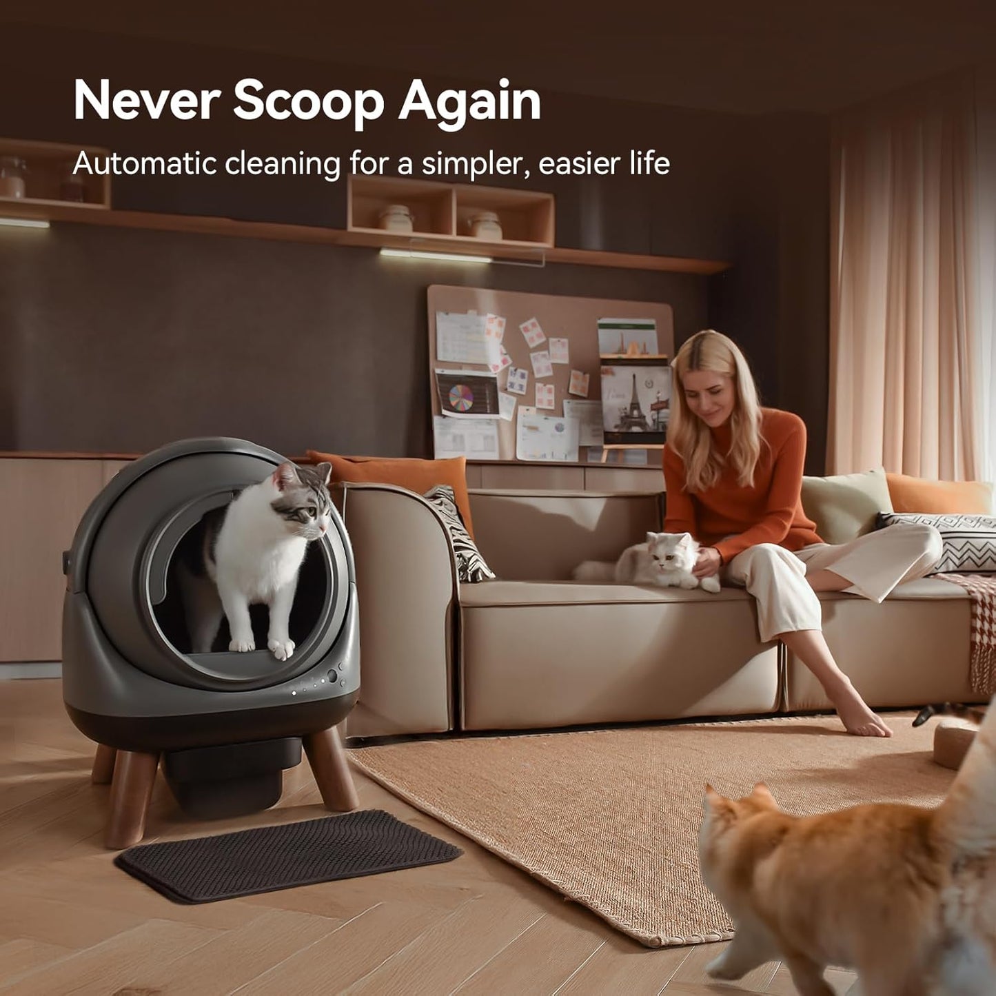 Self Cleaning Litter Box: Automatic Cat Litter Box for Cats, G1 Large Openning Robot with Odor-Control Dual Safety Protection, Includes Trash Bags and Mat