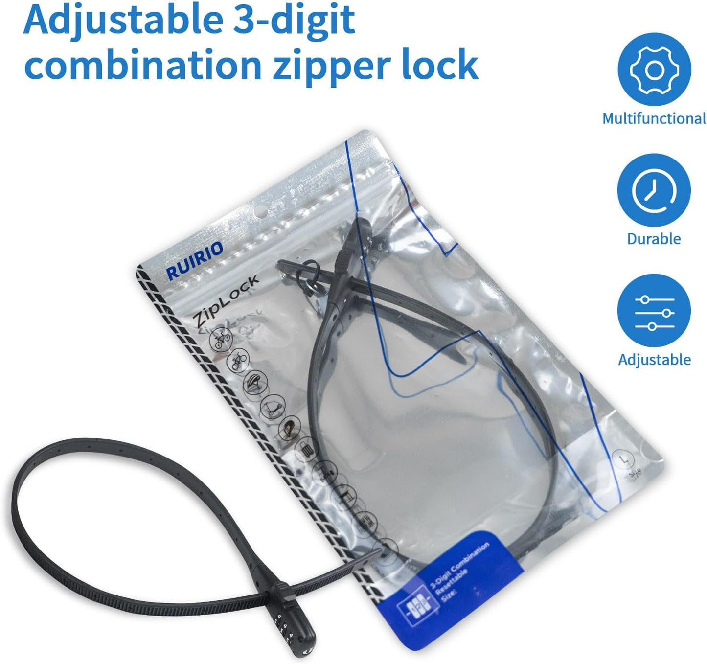 Zip Tie Lock Adjustable Cable Lock for Kids Bike, Helmet, Closet, Pantry, Fridge, Scooter, Cabinets, Drawers, Gates, Fences, Toolboxes, Bike Rack, 1 Pack (Black)
