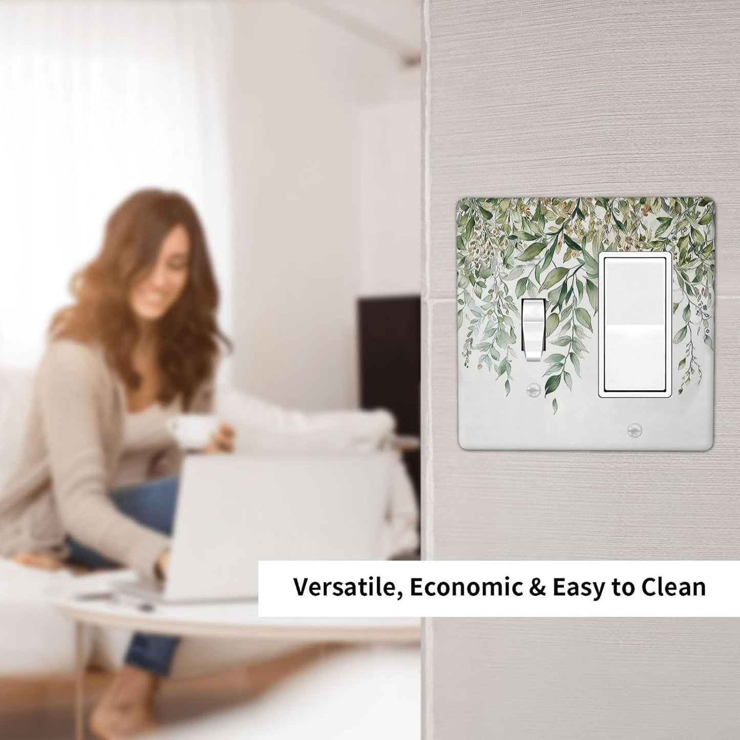 Outlet Covers Sage Green Eucalyptus Watercolor Plant Leaves 1 Toggle 1 Rocker Combination Decorative Wall Plate Electrical Switch Plates Light Switch Cover Plate for Bedroom Bathroom