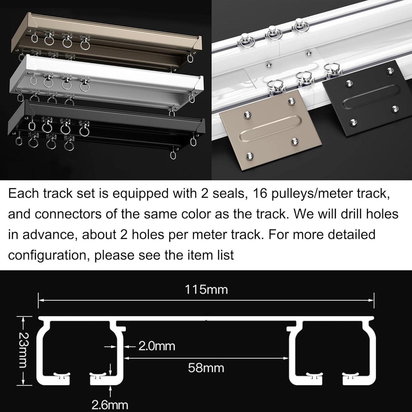 Ceiling Mounted Curtain Track System - Double Rails for Curtains & Drapes - Room Dividers - Sliding Curtain Rail for Window (white, 2m)