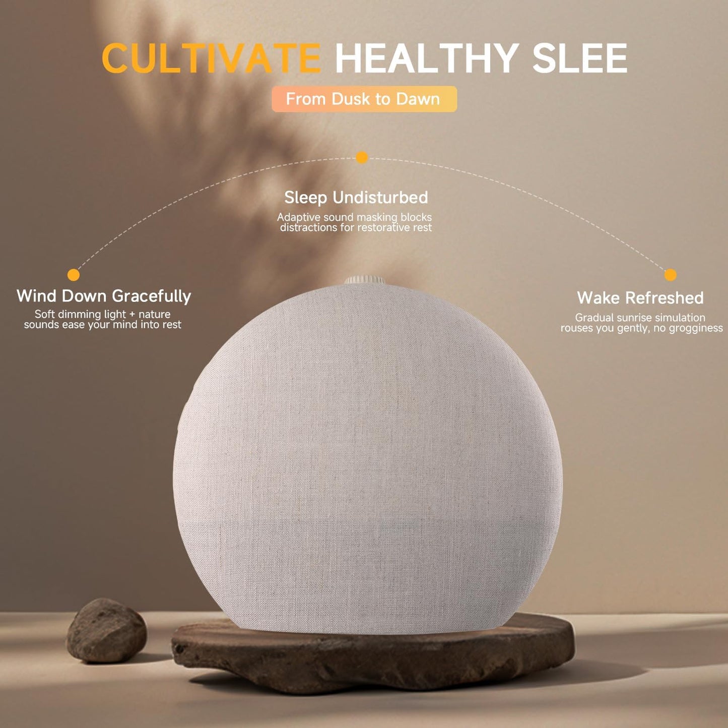 Sunrise Alarm Clock White Noise Sound Machine for Bedroom | Natural Wake-Up Light with 30 Soothing Sleep Aids, Bluetooth Speaker, Dimmable Clock, Screen-Free Design for Baby Adults Kids-Khaki