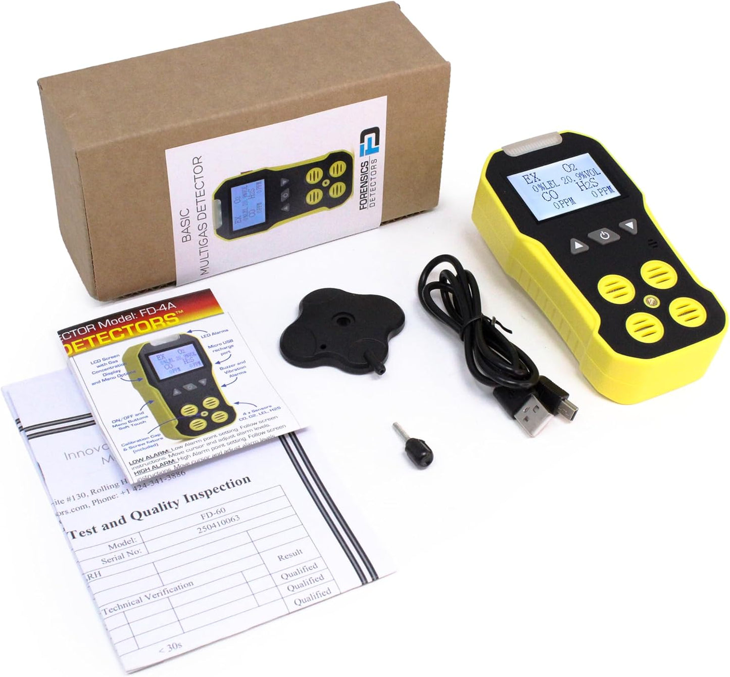 USA NIST Calibrated 4 Gas Monitor by Forensics | O2, CO, H2S, LEL | USB Recharge |