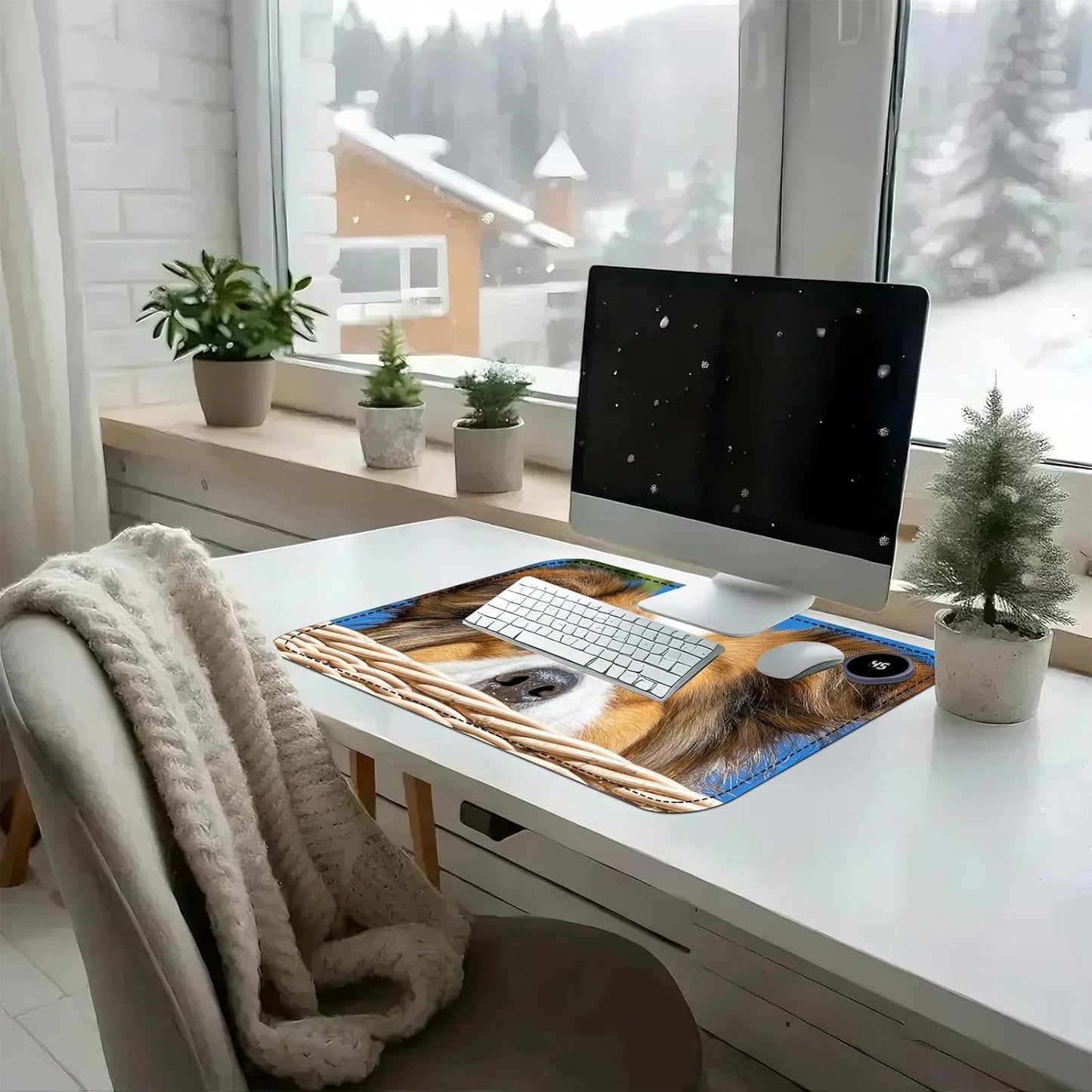 Heated Mouse Pad with 3 Temperature Settings(104°F–122°F),Large 24x14.2 Inch PU Leather Heated Desk Mat,Waterproof Warming Pad for Office,Gaming & Cold Hands Relief,Cute Dog