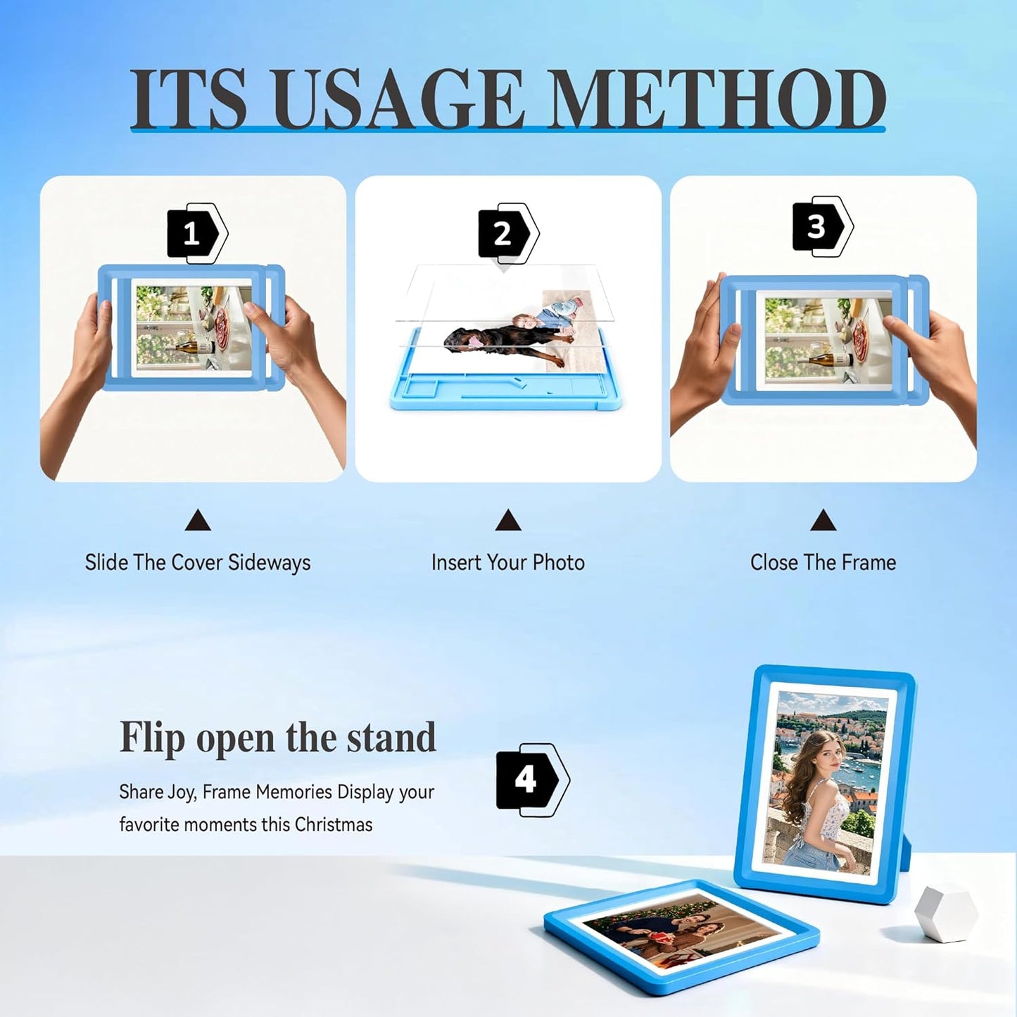 Blue 5x7 Picture Frame with Acrylic Front 3 Pack, ABS Frame for 5x7 or 4x8 Photos, Shatterproof UV-Resistant Tabletop Photo Frame, Vertical/Horizontal Display for Home Décor
