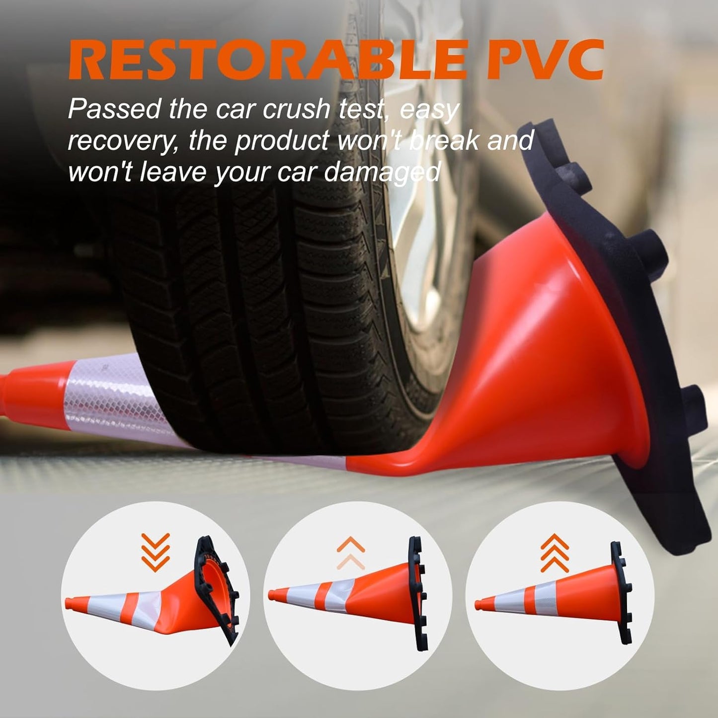 4 Pack 28 Inch Orange PVC Traffic Cones Black Base Stable Flexible, Road Safety Construction Zone Crowd Control Parking Safety Markers (4, Orange, 28 Inch)