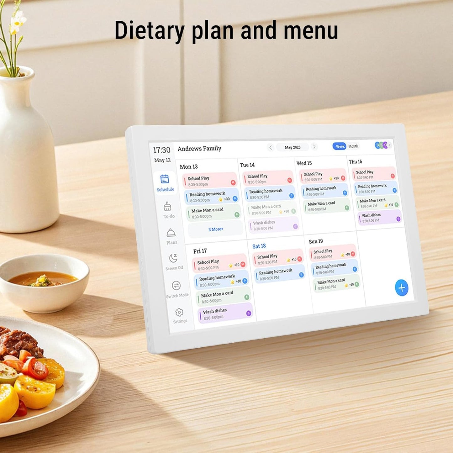 Jiawu 10.1 inch Wall Planner Digital Calendar & Chore Chart, Smart Touchscreen Interactive Display, Electronic Picture Frame for Family Schedules, Routines, Wall & Desk Mountable